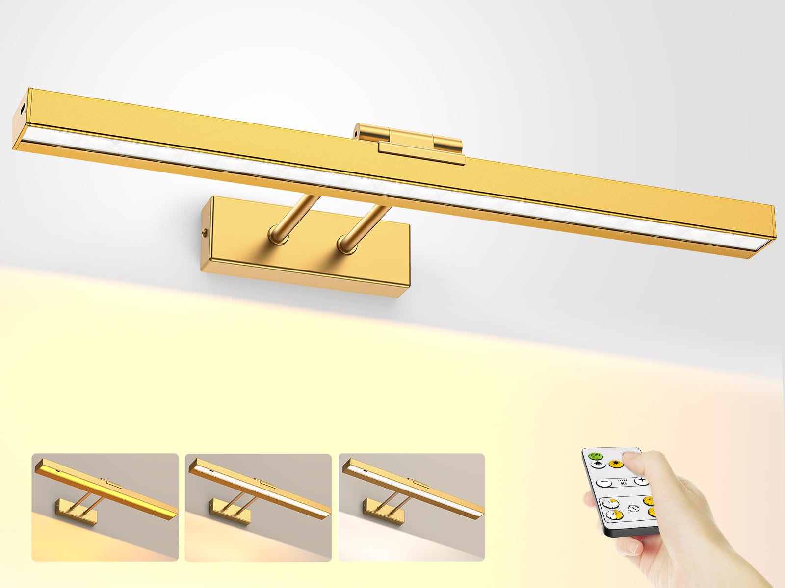 PESUTEN Picture Light, 16in Battery Operated, CCT Dimmable, Metal, Gold, Model PLG-1