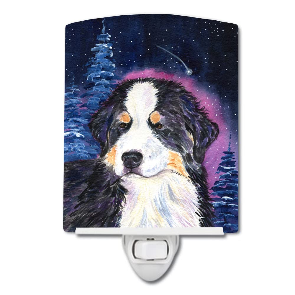 Caroline'S Treasures Ss8446Cnl Starry Night Bernese Mountain Dog Ceramic Night Light Compact, Ul-Certified, Ideal For Bedroom, Bathroom, Nursery, Hallway, Kitchen, 6X4X3, Multicolor