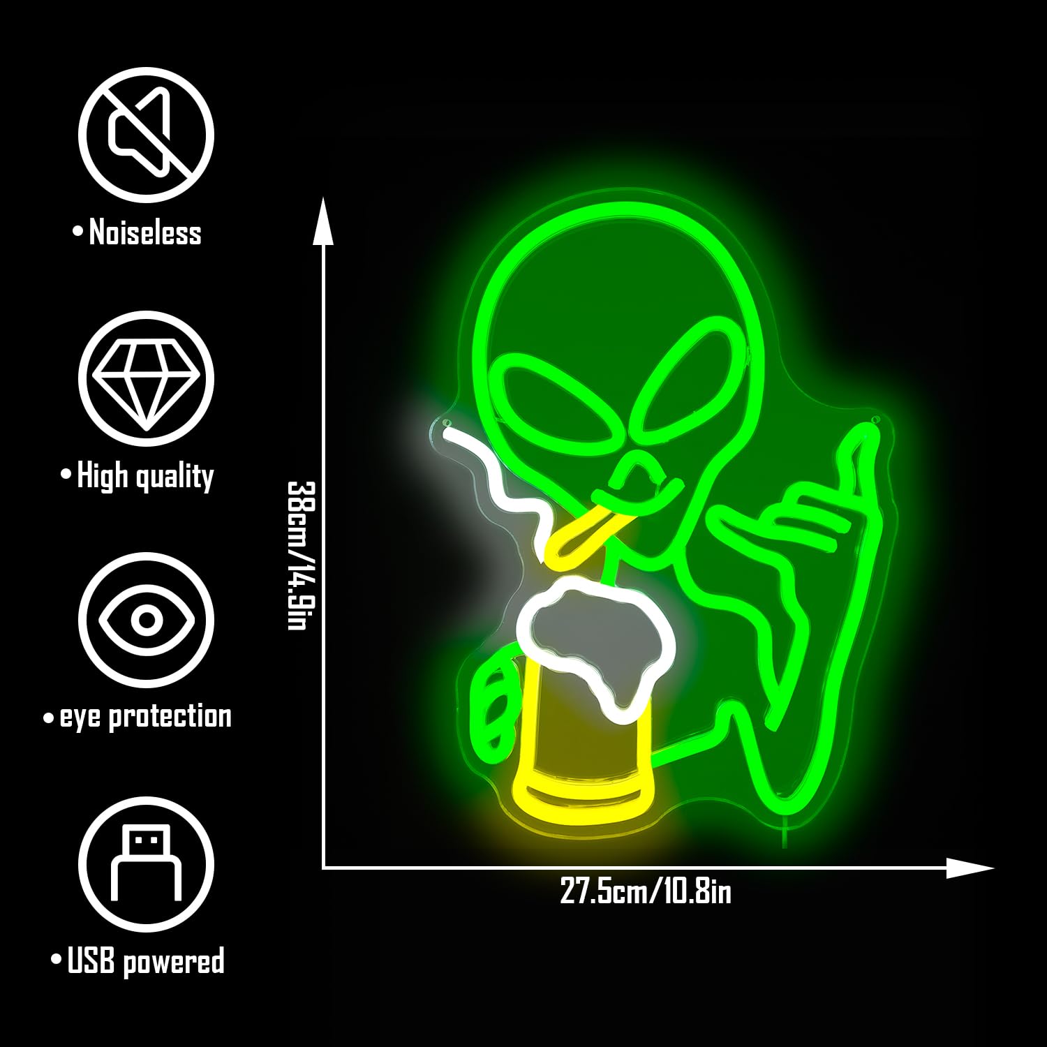 Green Alien Neon Sign For Wall Decor Dimmable Alien Beer Bar Neon Sign For Man Cave Neon Light Signs Led Neon Signs For Bedroom Light Up Sign For Hip Hop Party Game Room Beer Bar Pub Gift
