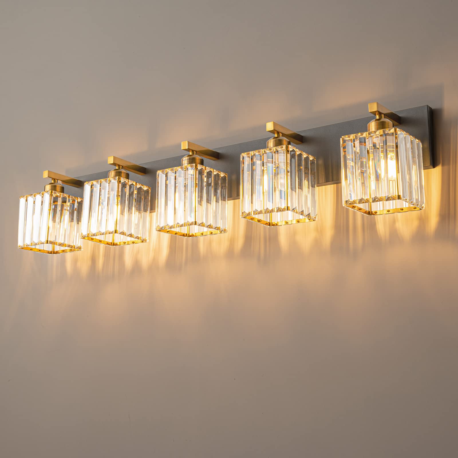 FDPBY Modern Bathroom Vanity Light 5-Light Black Gold Metal Fixture 36.22-inch Minimalist Design