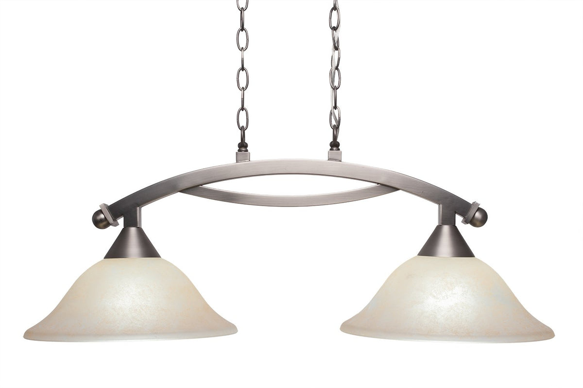 Toltec Lighting 872-BN-523 Bow 2 Light Island Light with 12&quot; Amber Marble Glass, Brushed Nickel Finish