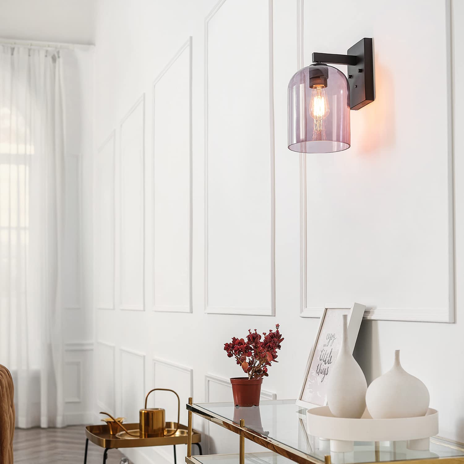 Globe Electric Utica 1-Light Outdoor Wall Sconce, Black Metal, Smoked Glass Shade, Model 44790