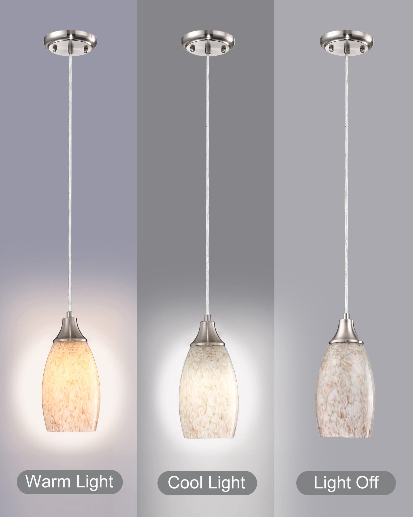 karyfine Milk Mini Glass Pendant Lights, Blown Art Glass, 13x8x7in, Abstract Creamy, Brushed Nickel Finish, 3-Pack for Kitchen, Bar, Dining Room