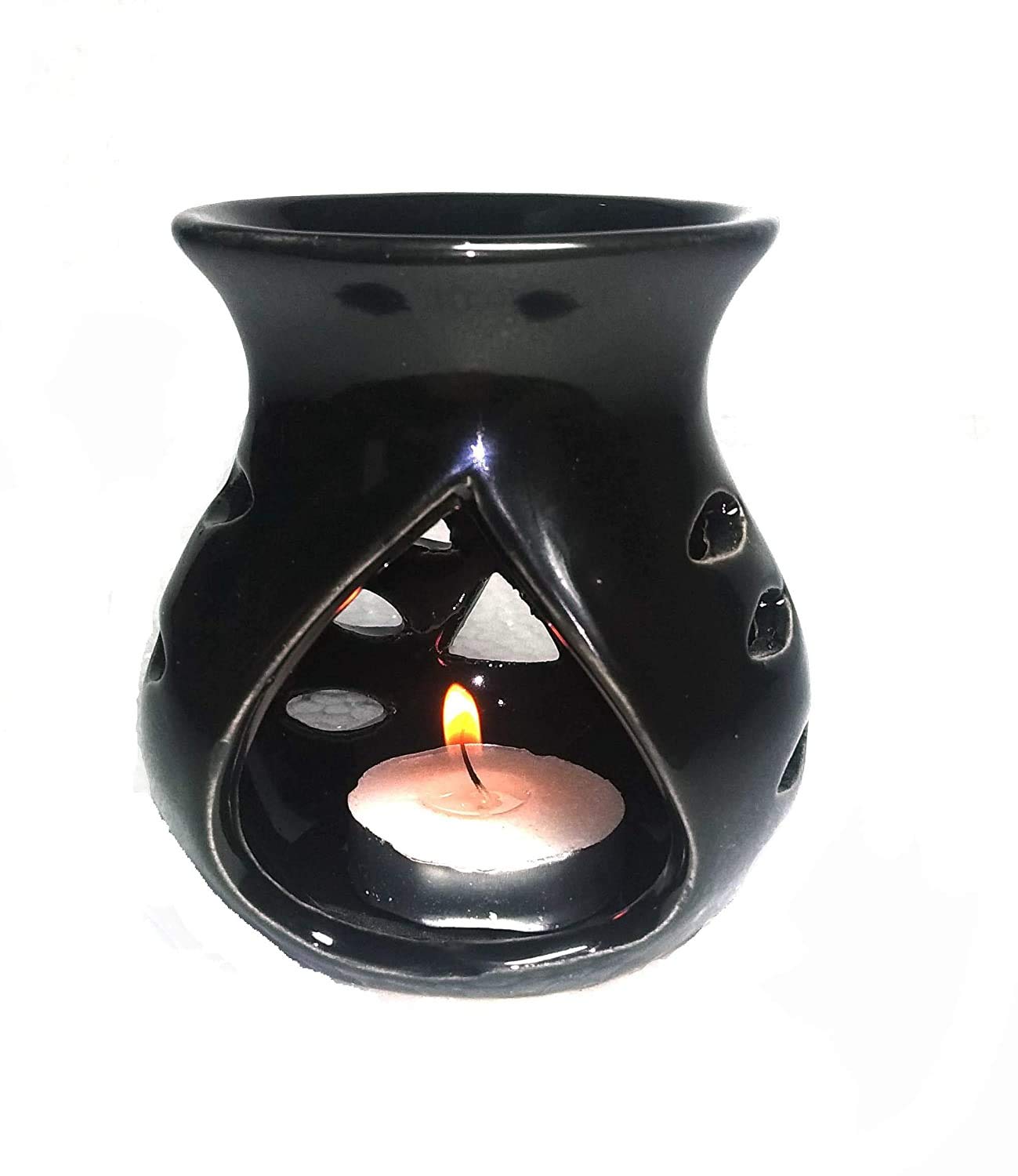 Mkd2 Rise Ceramic Clay Candle Aroma Diffuser Oil Burner Lamp -Set of 3 (Yellow Blue & Black) Multicolor for Home Fragrance