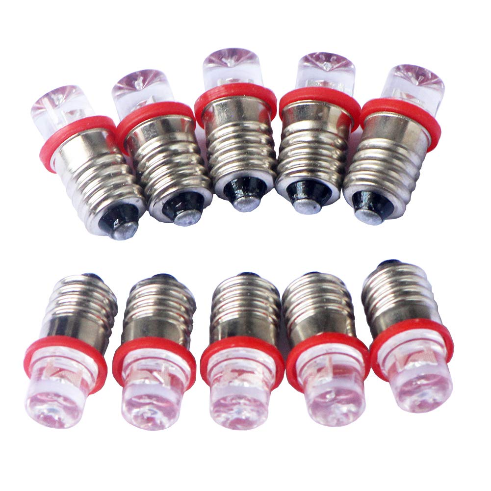 Gutreise 10Pcs E10 Screw 3V Red Flood Light Led Bulb Flood Light Lamps +10Pcs E10 Base (3V, Red)