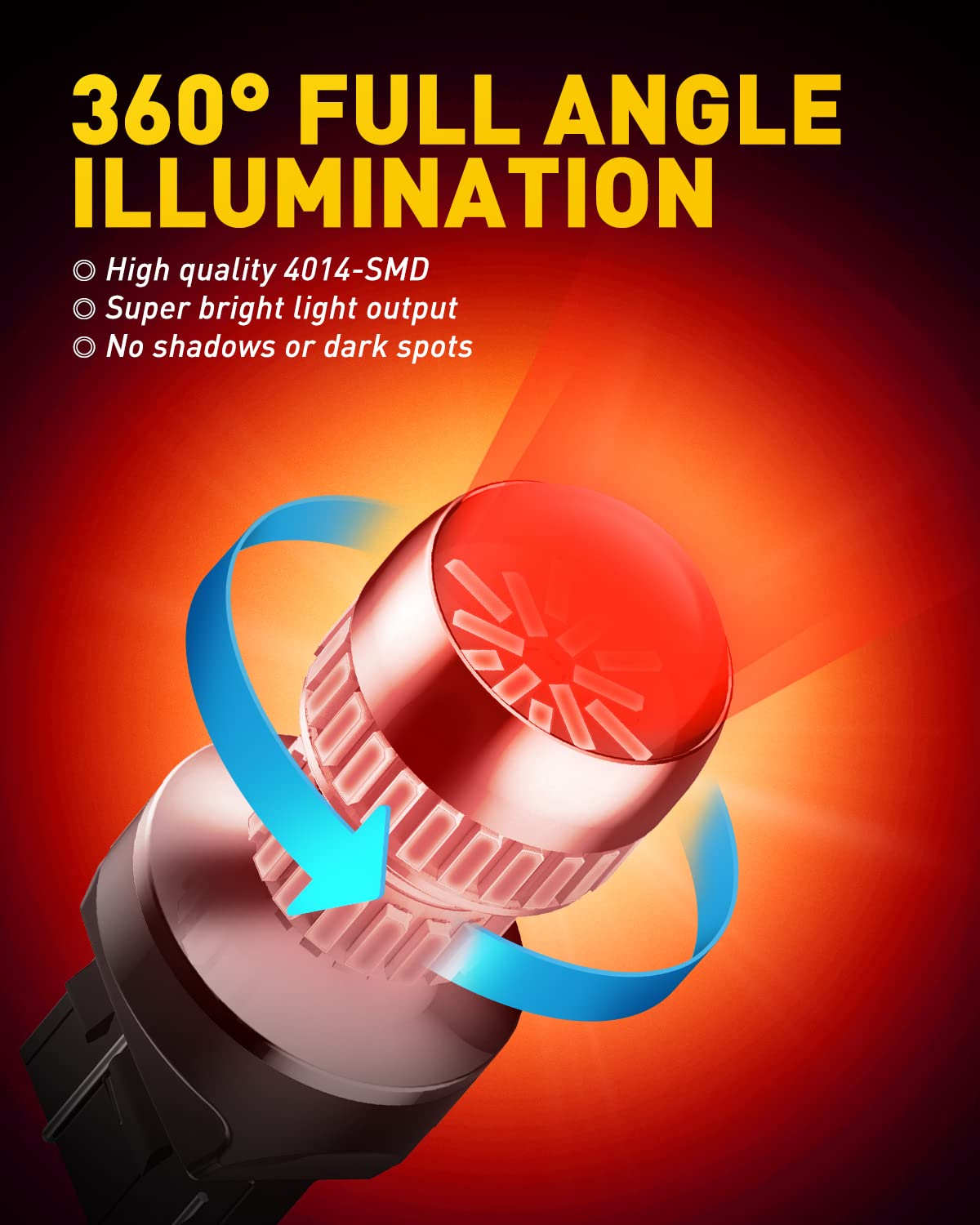 AUXITO LED Bulb Red for Tail Lights, Super Bright T20 W21W 7441 7444 Replacement, Pack of 2, Size 7443/7440