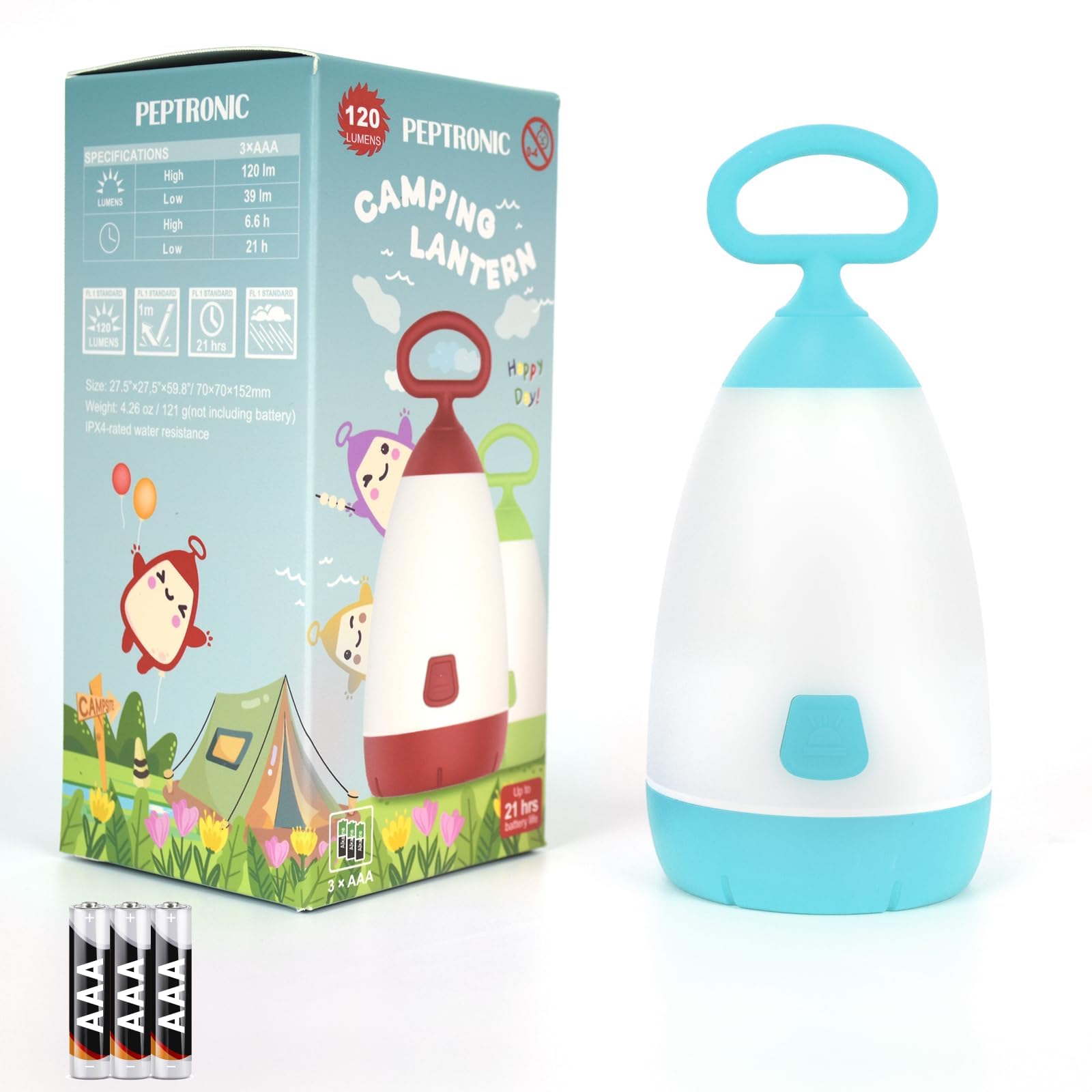PEPTRONIC Kids Camping Lantern & Night Light Battery Powered (AAA Included), 360 Eye-Safe Light, IPX4 Waterproof with RGB Modes