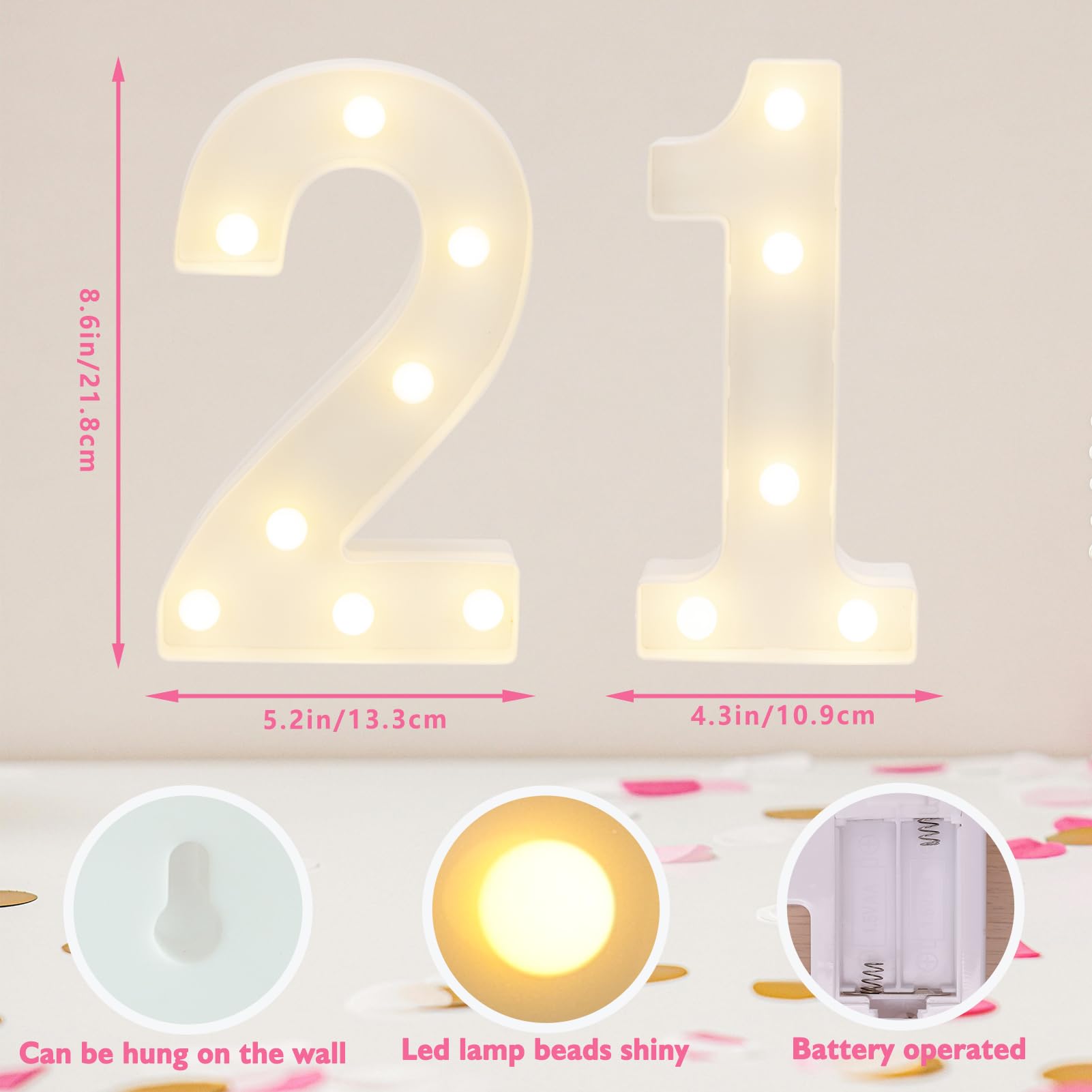 IFDGCTK Decorative LED Number Sign, Warm White Lighted Marquee for 21st Birthday Party Decor