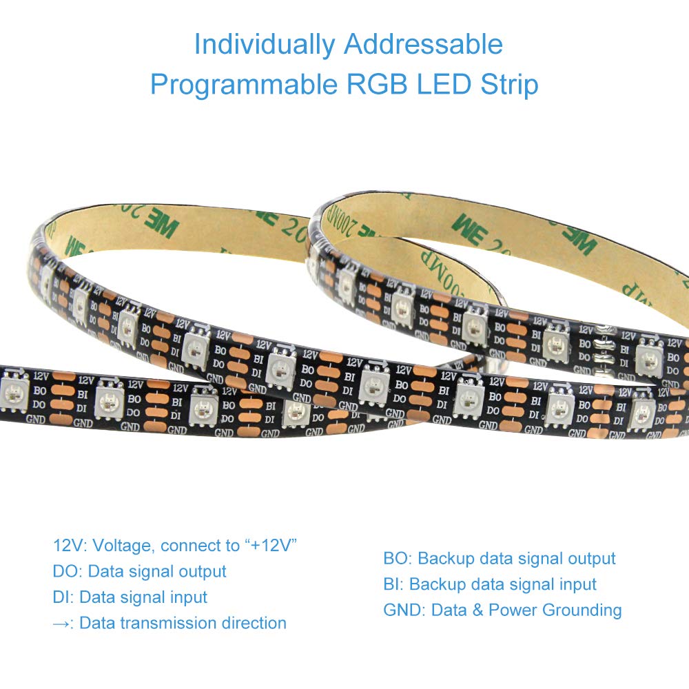ALITOVE 12V WS2812B LED Strip Light 300 LEDs 16.4ft Waterproof IP65 Black FPCB Model AL2815BKEWP300