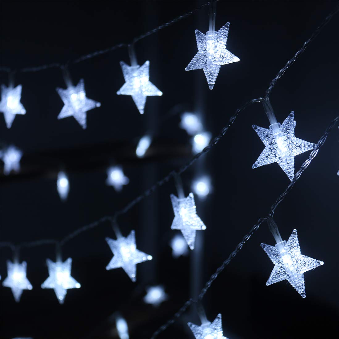 Xingpold LED Star String Lights, 50 Waterproof Fairy Lights, 16.4 Feet, Battery Operated, White, for Indoor/Outdoor Use