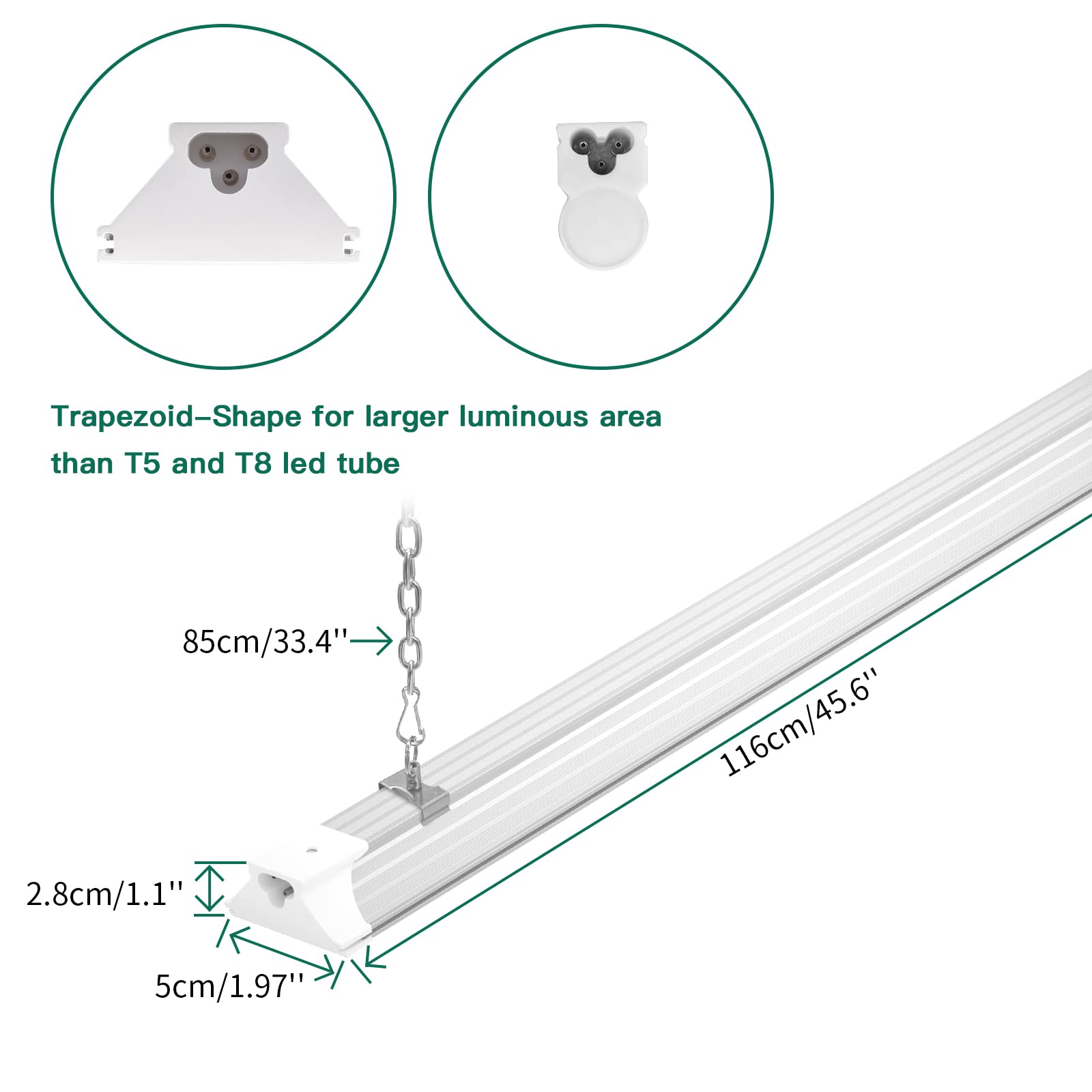Szhlux 6 Pack Led Shop Lights 4Ft 60W, 8700Lm, 5000K Daylight White, Aluminum, Hanging/Mounted, Green, Model Sz-6