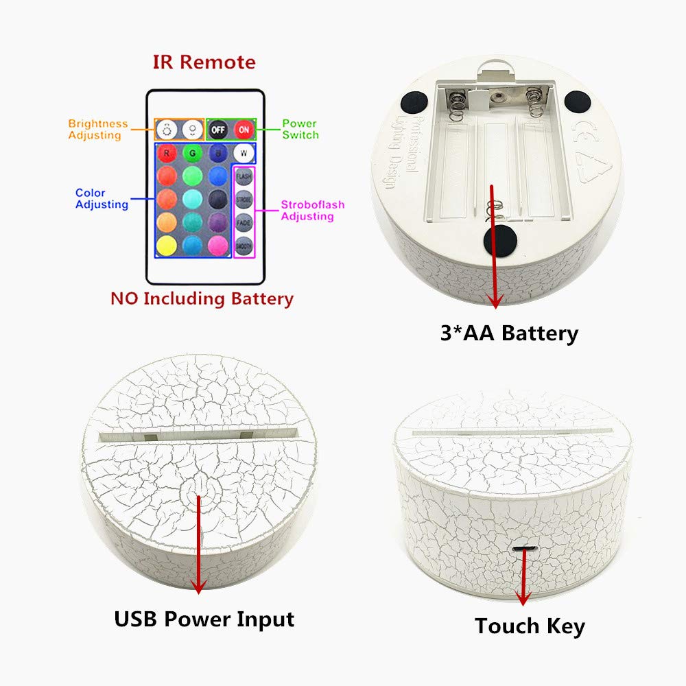 3D Optical Illusion Night Light, Visual Creative Led Desk Lamp Touch Control And Remote Control 16 Colors Dimmable Change Usb Po