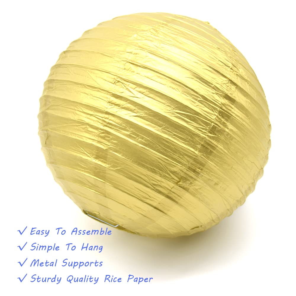 Hocansen 3Pcs Paper Lanterns Decorative Round Chinese Paper Lanterns For Birthday Halloween Wedding Baby Bridal Shower Home Decor Party Decoration (12In/Gold)
