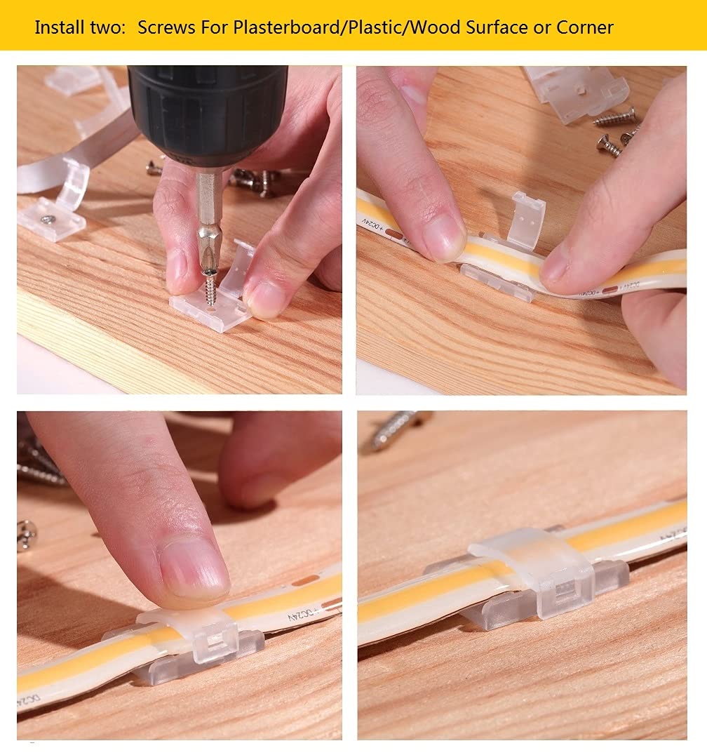 Threetwofour 100 Pack Double Installation Led Strip Light Mounting Bracket Self Adhesive Led Clips Only Use For Width 8-10Mm/0.3