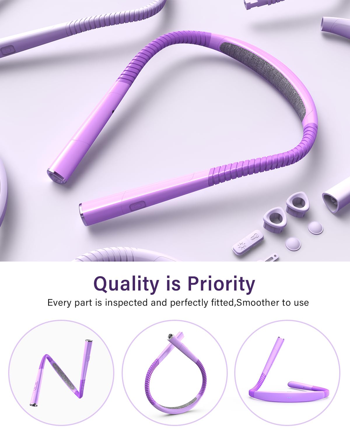 Vekkia Rechargeable LED Neck Reading Light, 5 Brightness Levels, Lavender Purple, Model NL-2023, Great for Reading, Knitting, Camping