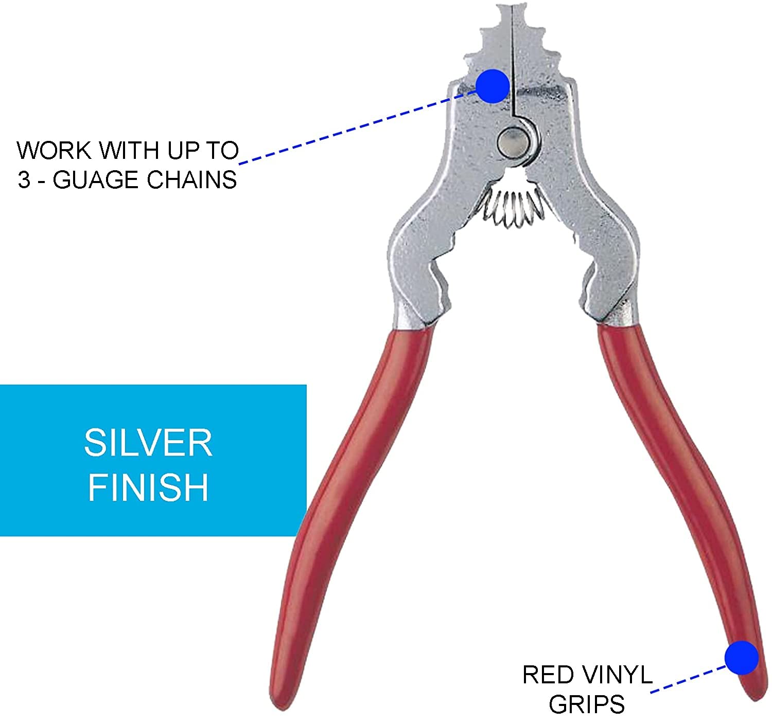 Ciata Chain Pliers - Spring Loaded Metal Tool with Red Vinyl Grip, Silver Finish, Model Ciata*