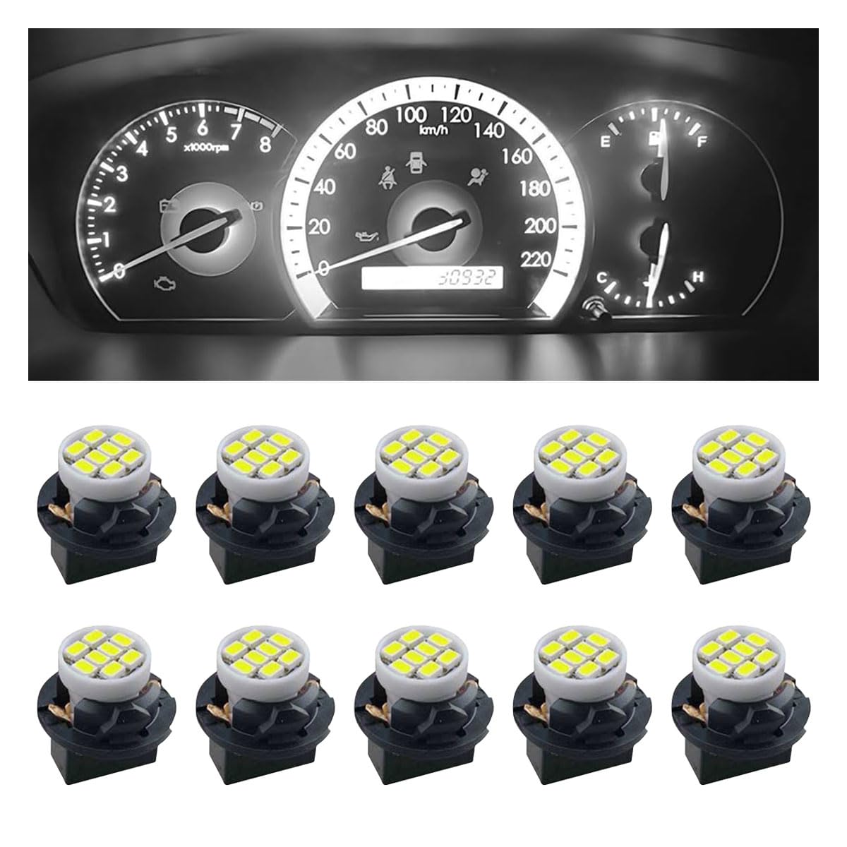 JOYCOURT Dash Instrument Light Bulbs, 10PCS T10 194 168, Bright White LED, Twist Lock Socket, Replacement for Car Interior Lights