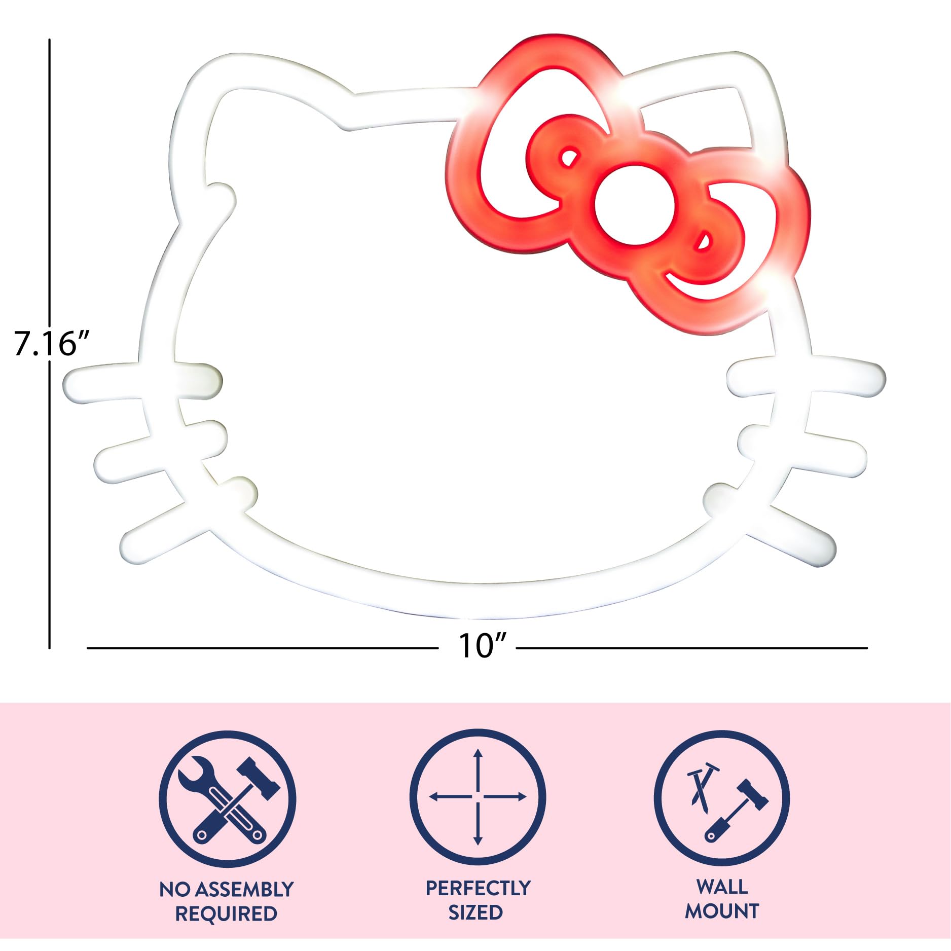 Idea Nuova Hello Kitty LED Neon Wall Light, 10"x7", Battery Operated, Plastic, Model NK950144