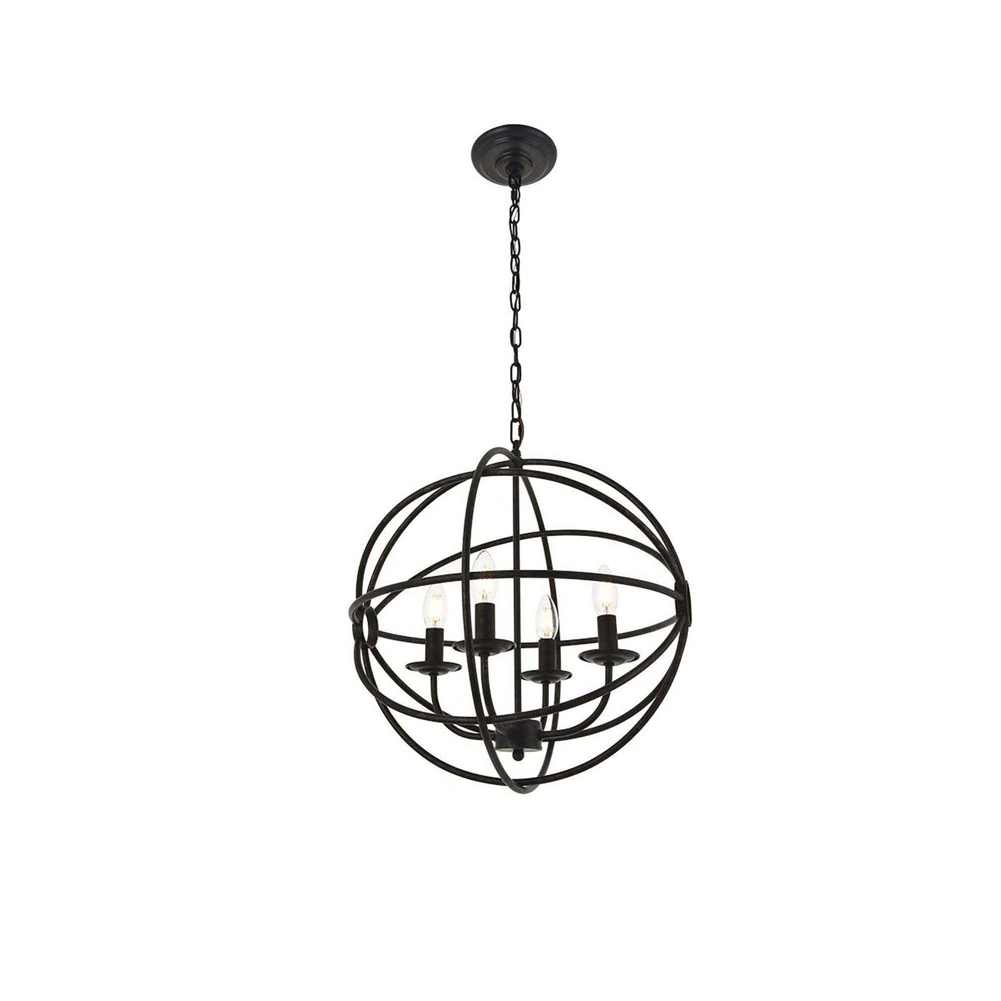 Elegant Lighting Living District Octavia 4-Light Mid-Century Metal Pendant in Dark Brown