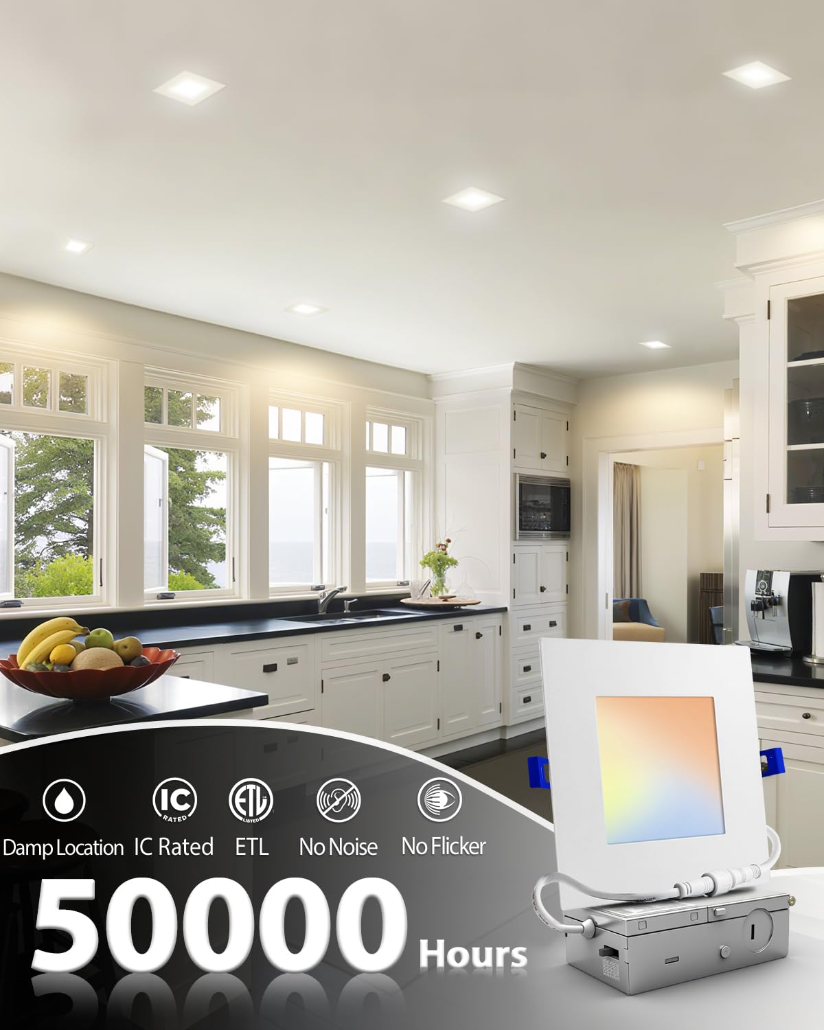 Adetu 12 Pack 6 Inch Square Led Recessed Lighting  5Cct Ultra Thin Square Led Ceiling Light With Junction Box  14W 1190Lm  Cri90  2700K-5000K Selectable Dimmable Canless Downlight  Etl And Energy Star