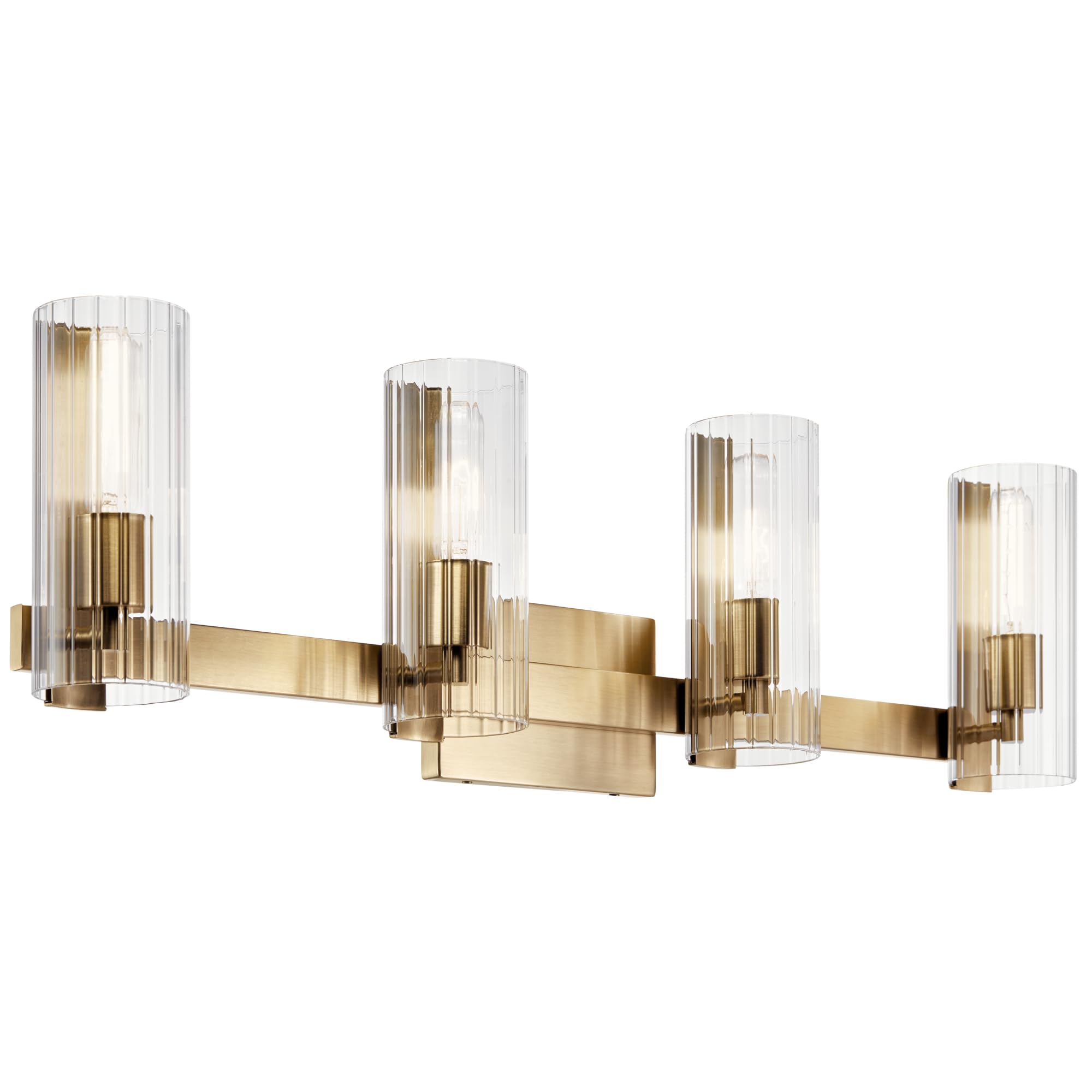 Kichler Jemsa 32'' Vanity Light, 4-Light Modern Bathroom Light Fixture With Clear Fluted Glass In Champagne Bronze, For Bathroom