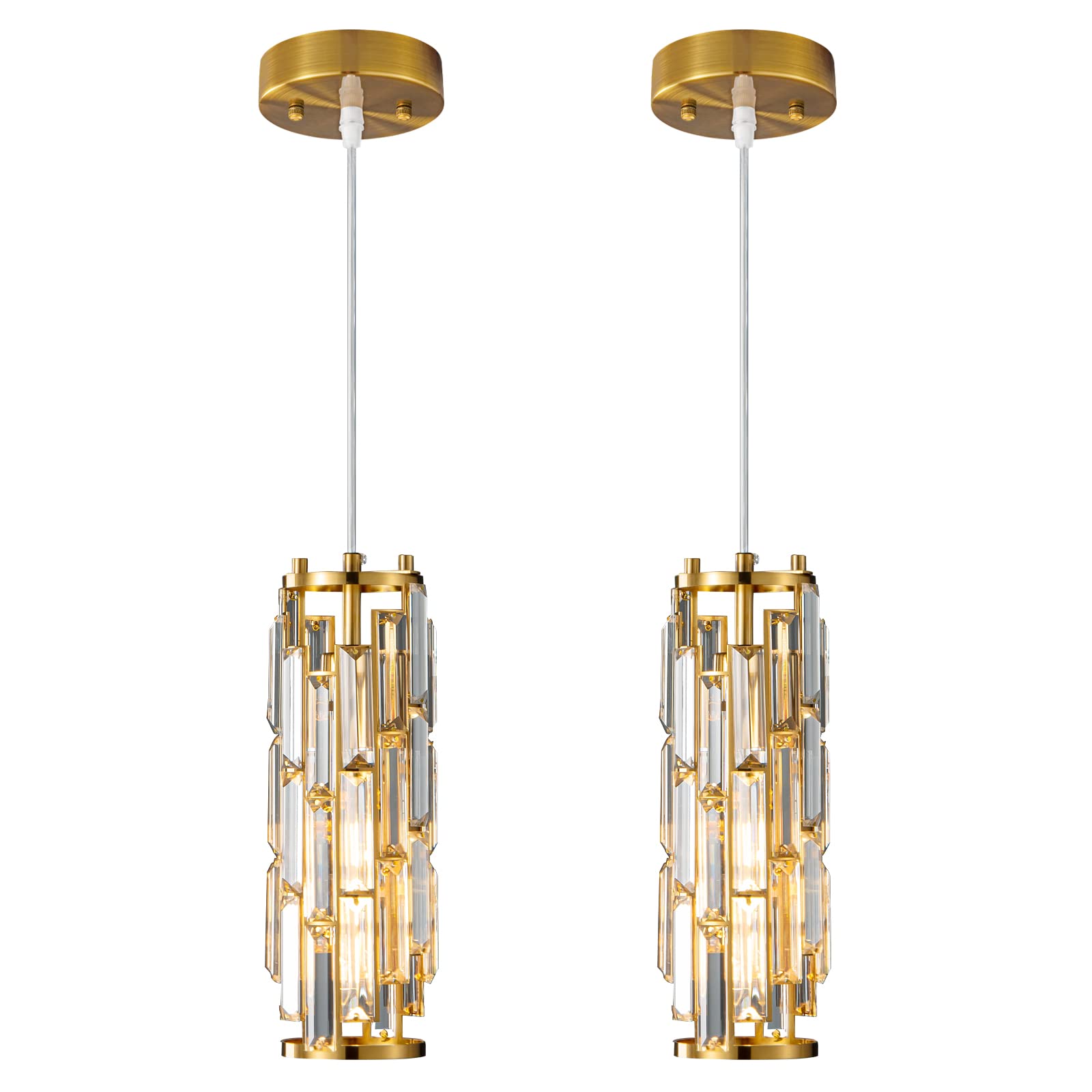 Lmqnine Gold Mini Crystal Pendant Lights 2-Pack For Kitchen Island & Dining Room