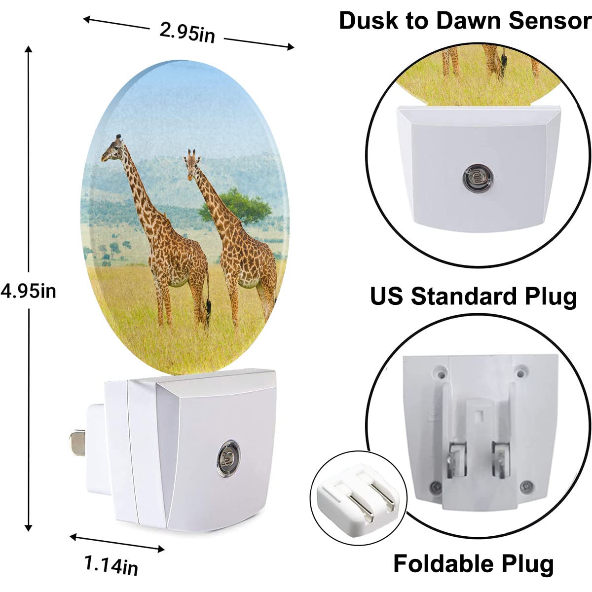 Uanvaha Two Giraffes Night Light Cute Giraffe African Animals Safari Wildlife Dusk To Dawn Night Lamp Auto Sensor For Bedroom Ba