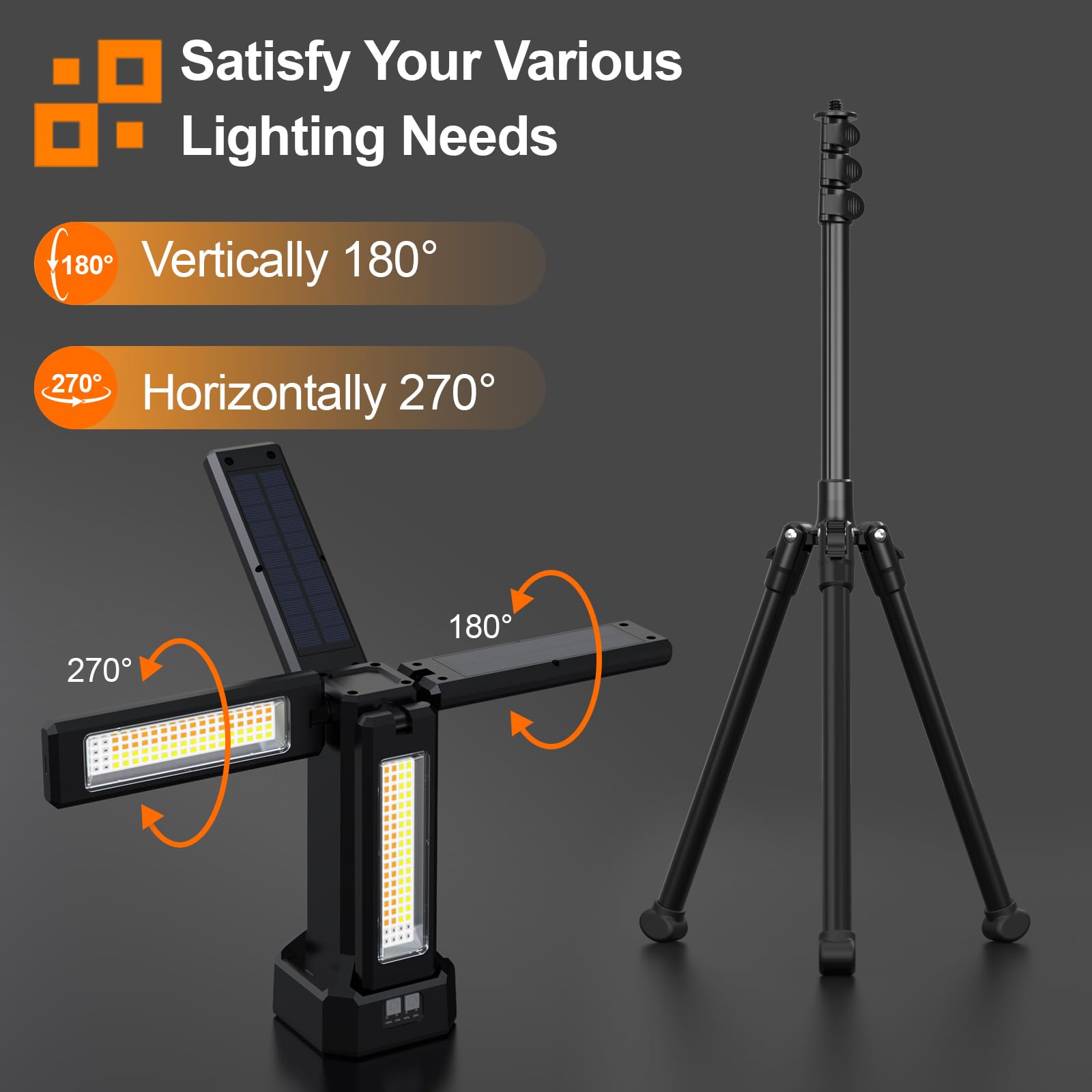 13200Mah Rechargeable Solar Work Light Ip64 Waterproof With Folding Stand And Carrying Bag, Aodoo 8000 Lumen Cordless Camping Li