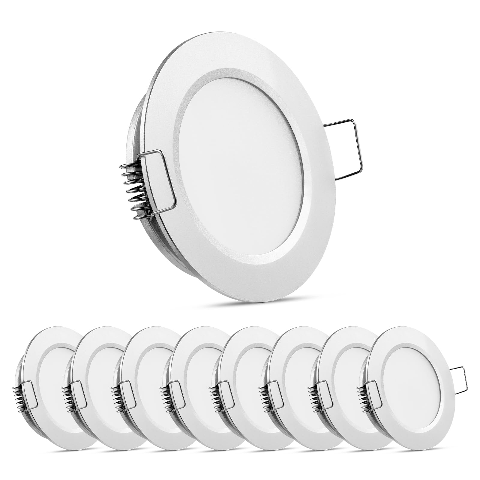 Obeaming 8 Pack 12 Volt Led Puck Light Rv Recessed Mount Ceiling Light 2.75?12V Down Light For Camper Van Truck Boat Interior Ceiling Kitchen Cabinet Lighting Cri 93 (Silver/Warm White)