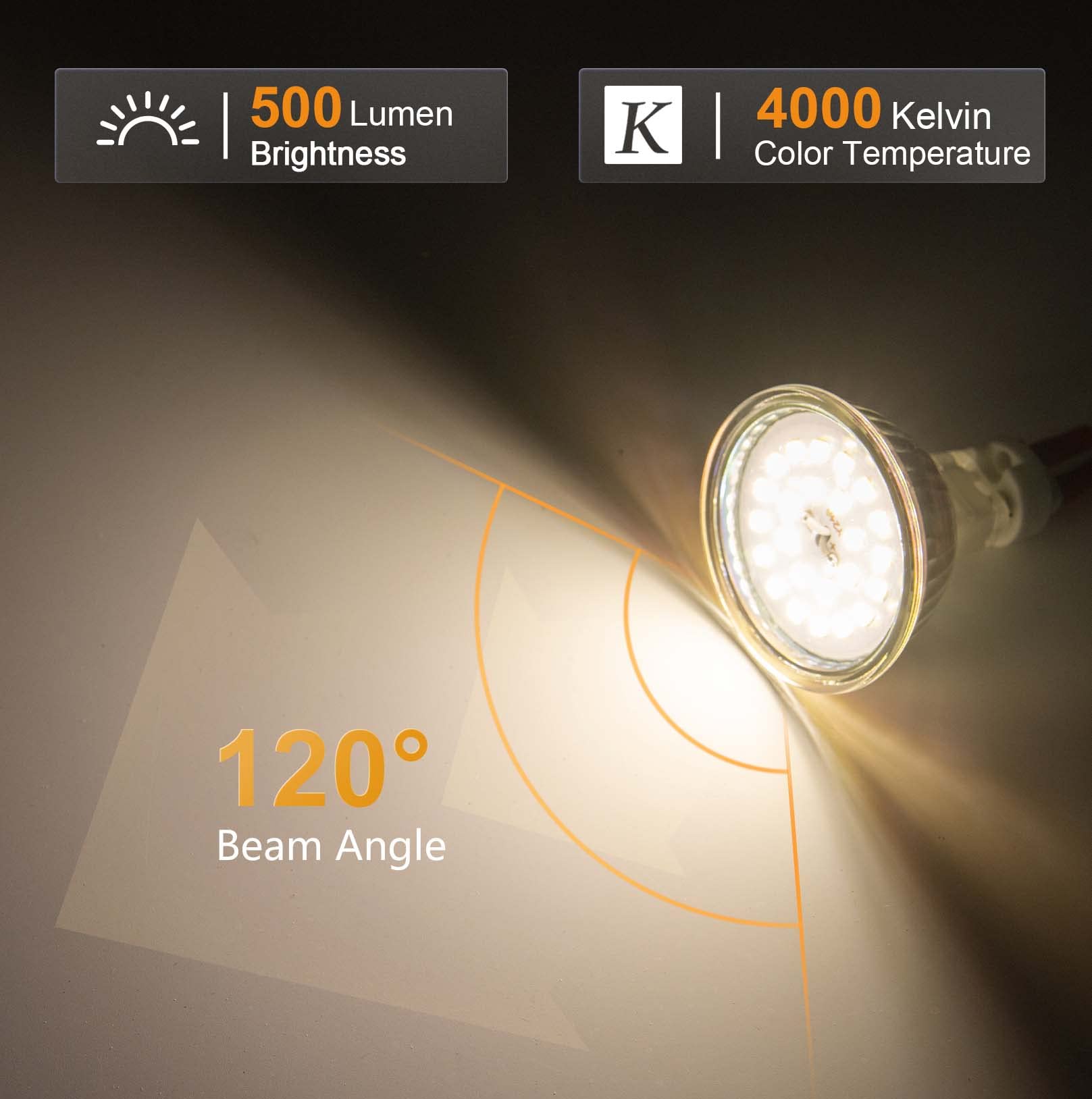 DiCUNO GU5.3 LED Bulb 12V MR16 Natural White 4000K 500LM 5W 6 Pack