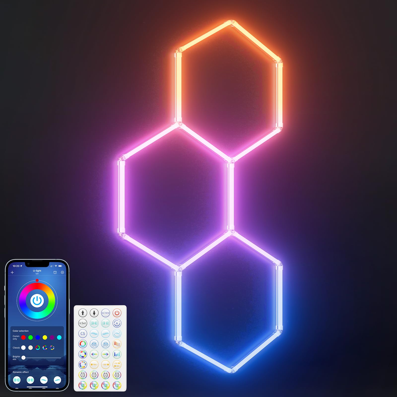 ALLYES Hexagon RGB Lights - Smart RGB LED Wall Lights with Music Sync  DIY Dimmable for Gaming Room  TV  Bedroom  Bar  Gym