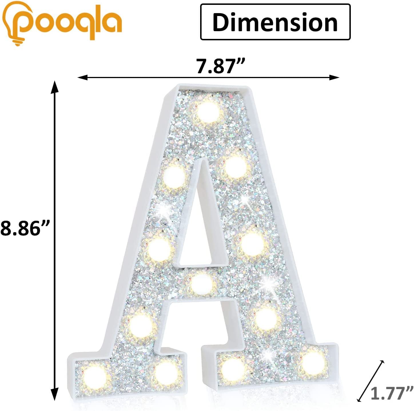 Pooqla LED Marquee Letter A Light, Battery Operated, 16 Colors, Silver, Plastic