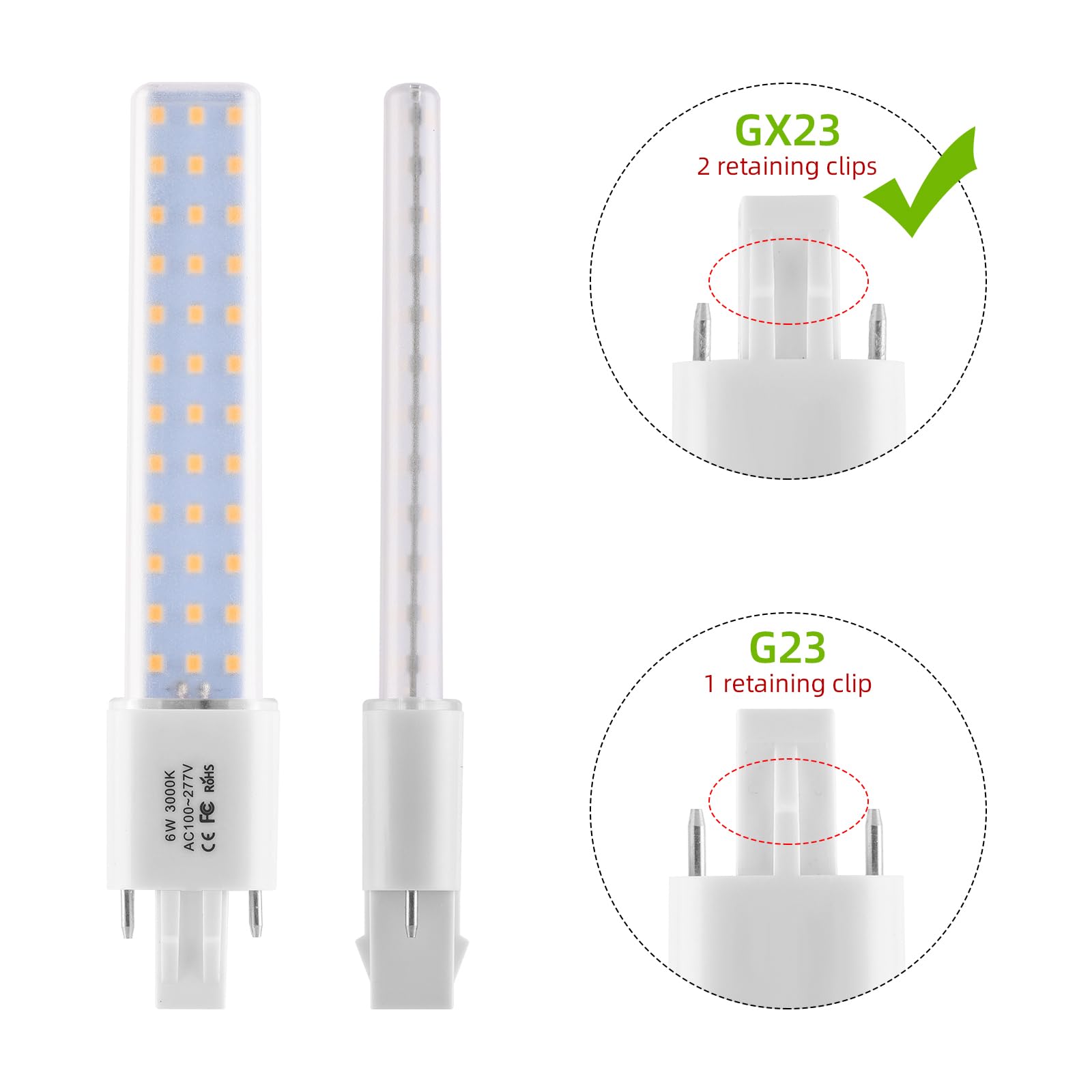 Lidesheng Gx23 Led Light Bulb Plug And Play Replacement 13W Cfl Led Stick Pl Bulb Gx23-2 Pin Base,360 Beam Angle,Warm White 3000