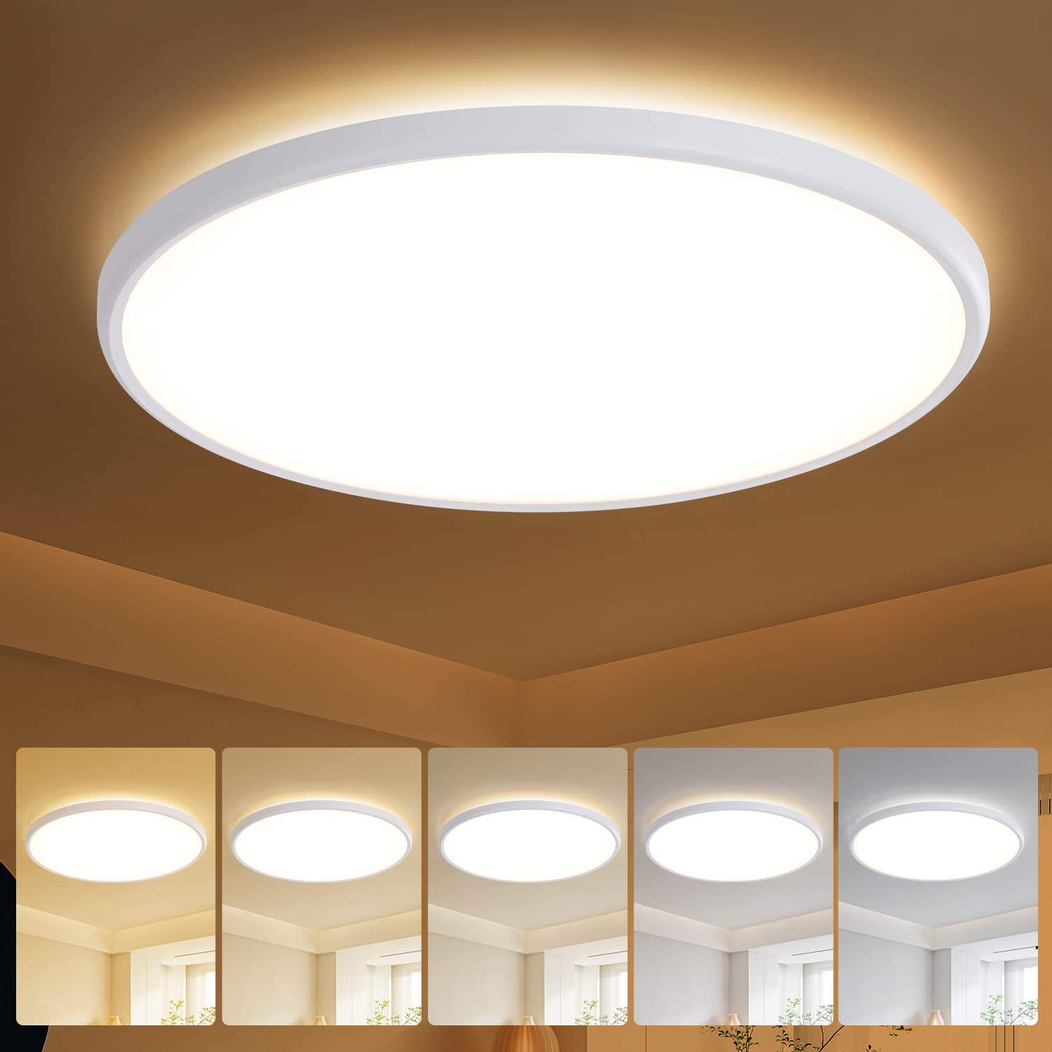 Taloya 18 Inch Flush Mount Led Ceiling Light, Dimmable, 5 Color Temp Settings, Ultra Slim, White, Model 8304