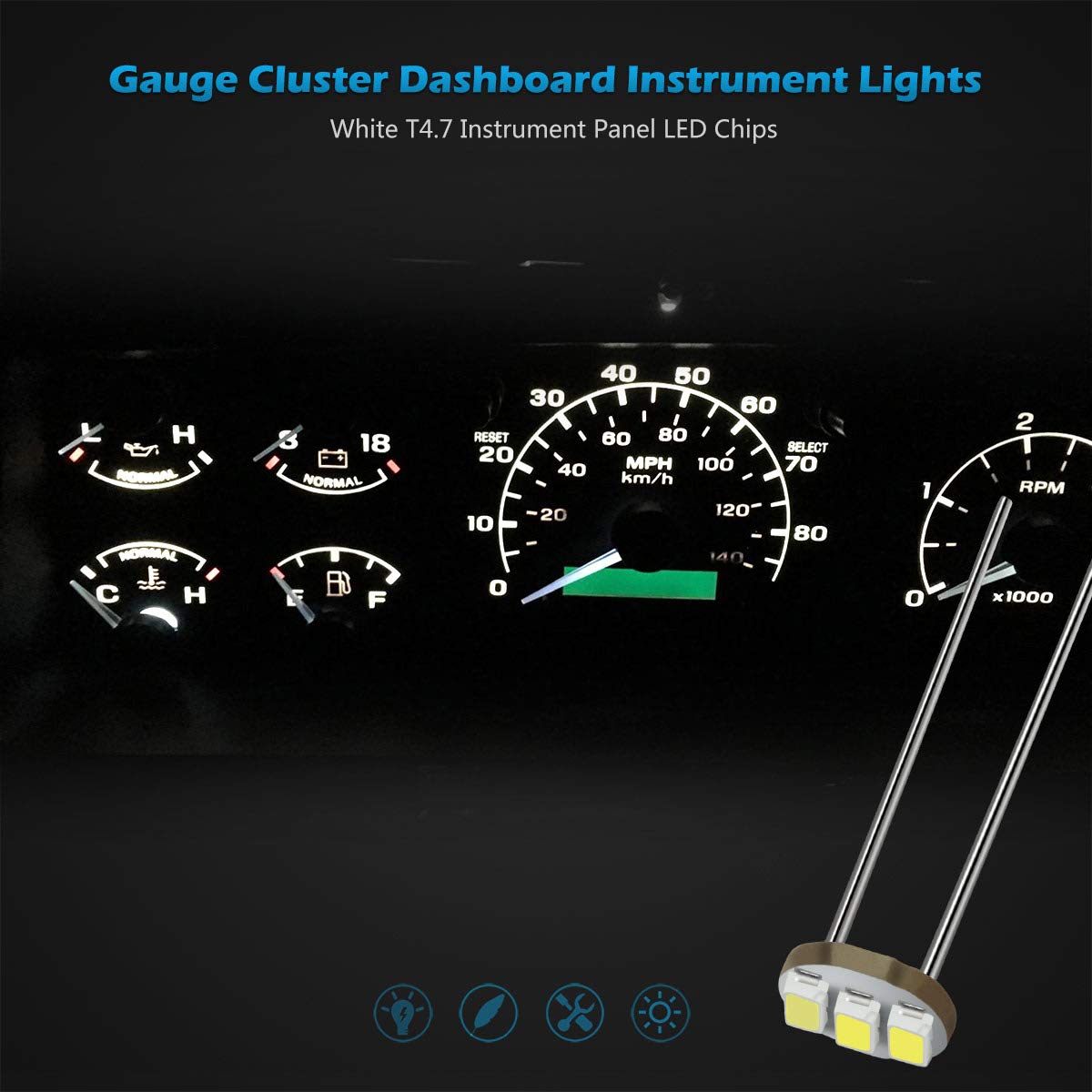 Partsam 20Pcs 4.7Mm-12V Car White Mini Bulbs Lamps Indicator Cluster Speedometer Backlight Lighting