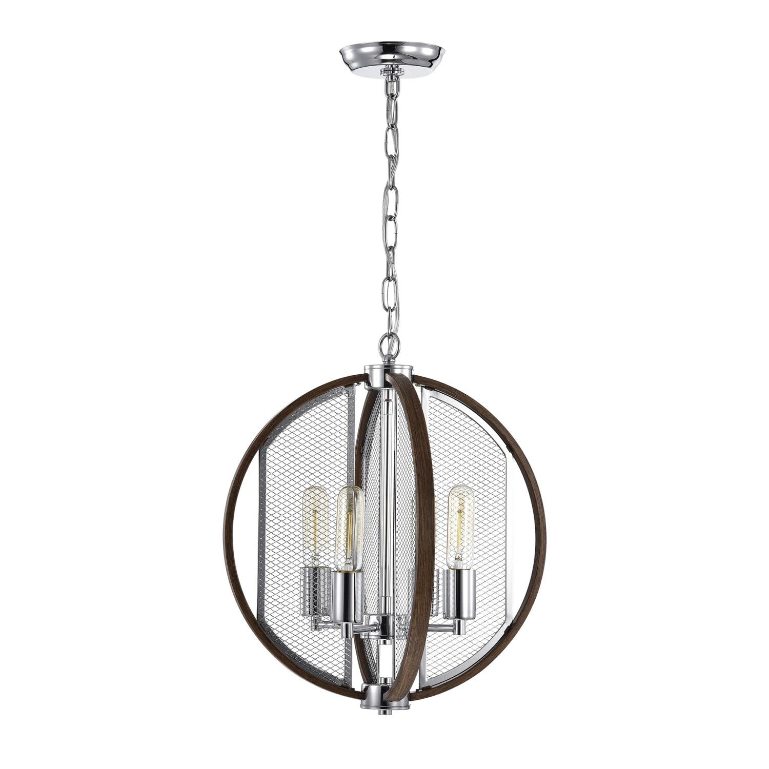Warehouse of Tiffany IMP26A/4IC Serila Imitation Wood Grain/Chrome 4-Light Chandelier, 15.75'' L x 15.75'' W x 16.54'' H