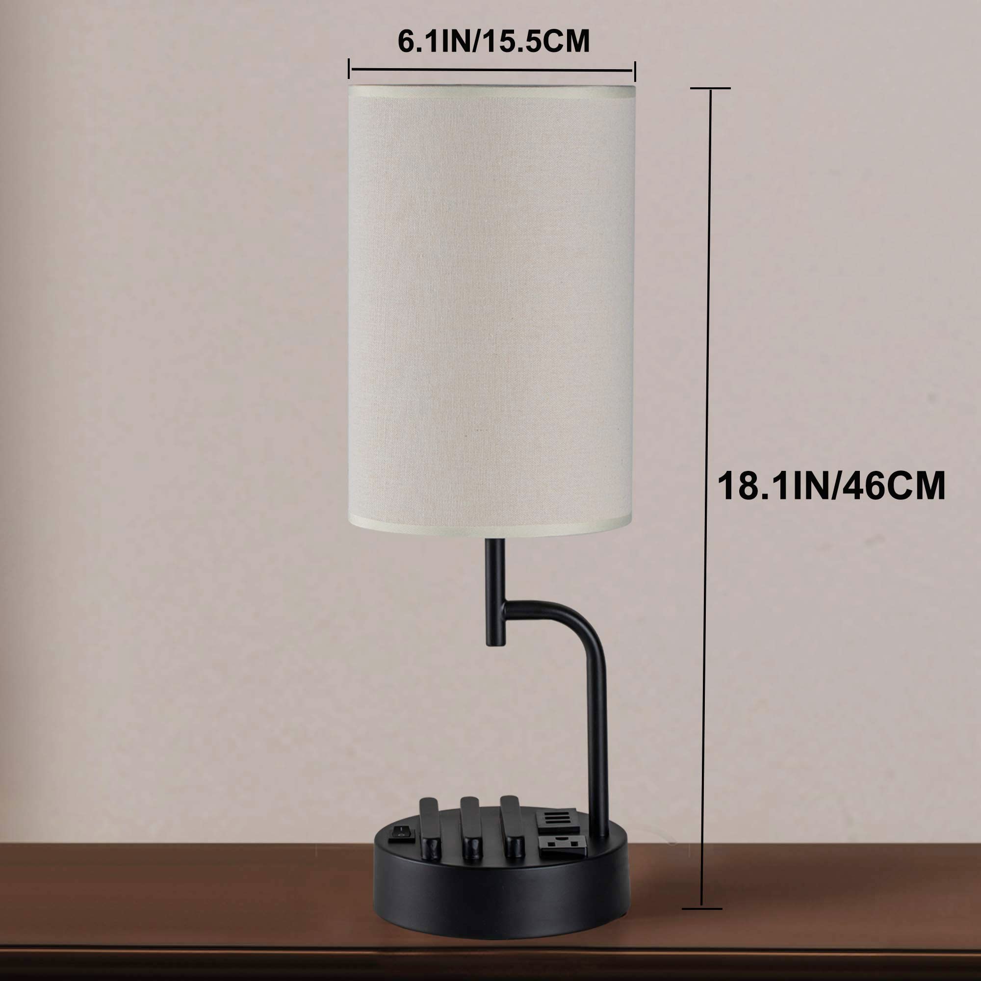 Dreamholder Modern Table Lamp - 3 USB Ports, AC Outlet, Linen Shade, Model DH9099, Pack of 2, Ideal for Bedroom, Living Room, Office