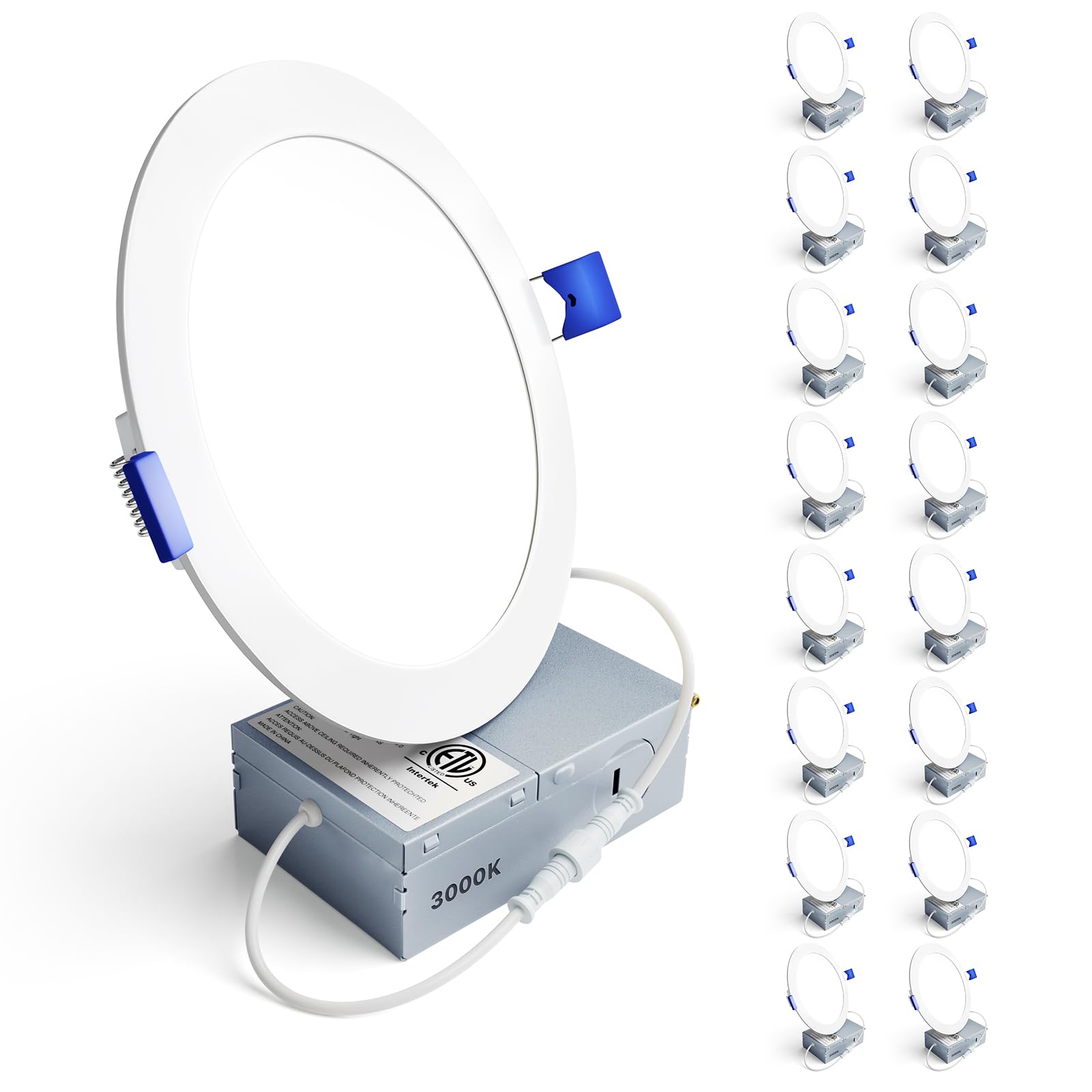 Ensenior 16 Pack 6 Inch LED Recessed Ceiling Light, Dimmable, 3000K Warm White, 1050LM 12W 120V, High Brightness Canless Wafer D