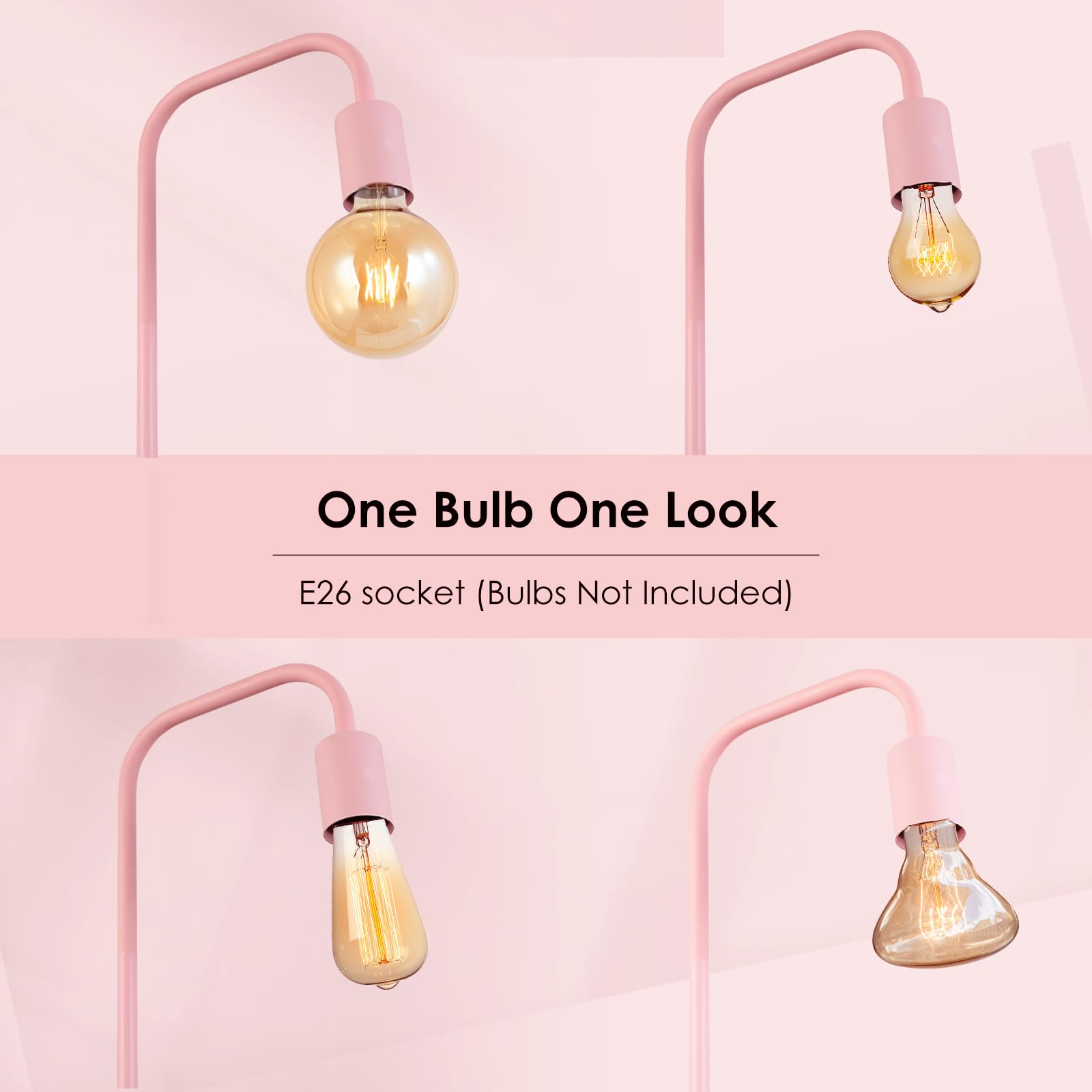 Boostarea Floor Lamp, Modern Cute Pink Floor Lamp, 63Inch Metal Standing Lamp, E26 Socket, On/Off Footswitch, Etl Listed, Tall T