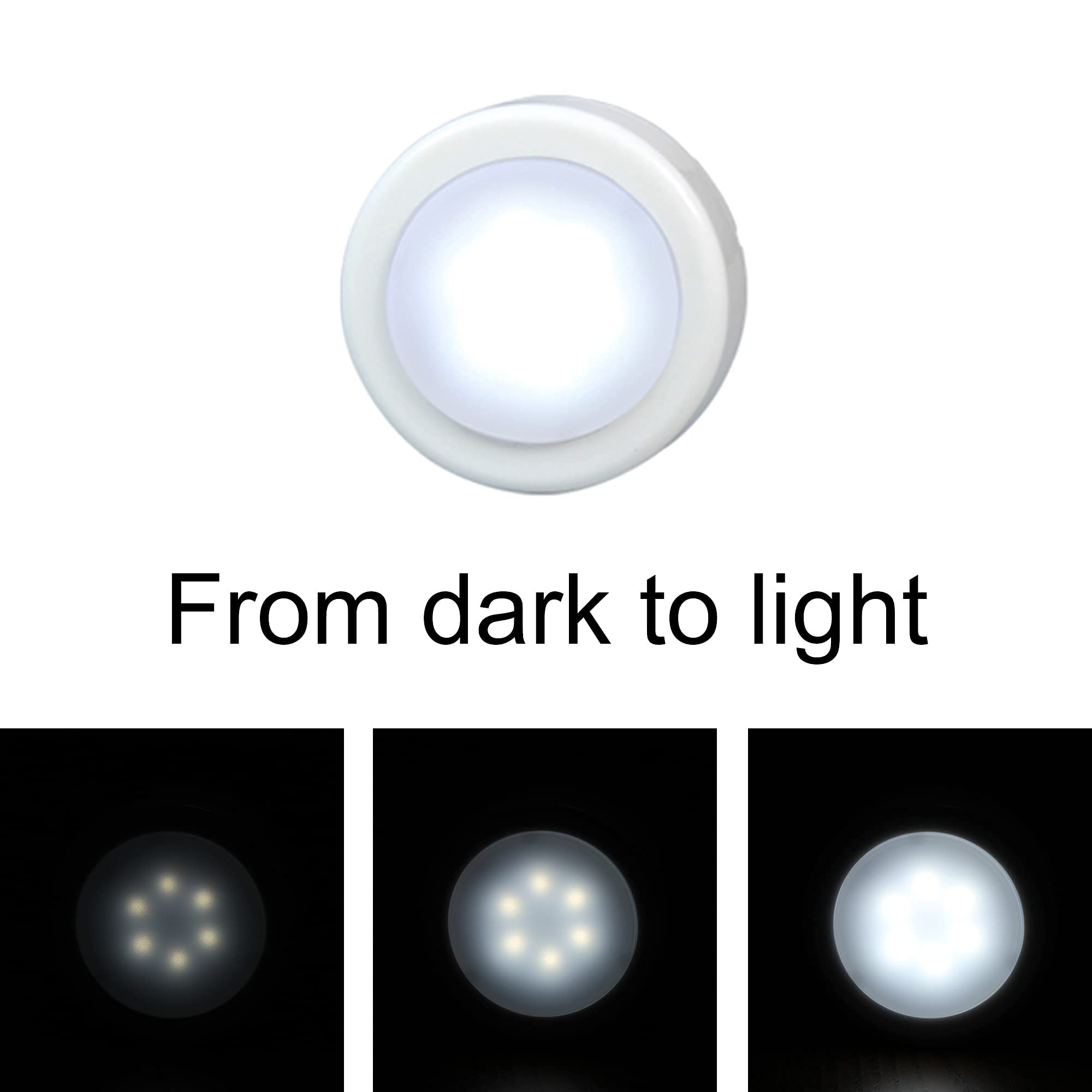 WRalwaysLX LED Cabinet Push Light, 10 Pack, White, Plastic, Battery Operated (3x1.5V AAA Not Included) for Kitchen and Closet Lighting