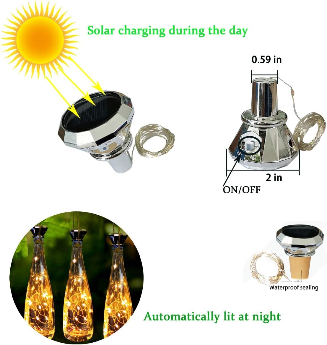 Yjfwal 2024 Upgraded 12 Pack Diamond Solar Wine Bottle Lights,20 Led Solar Operated Mini Copper String Lights For Wine Bottles With Cork Christmas, Outdoor, Wedding Deco, Halloween Deco(Warm White)