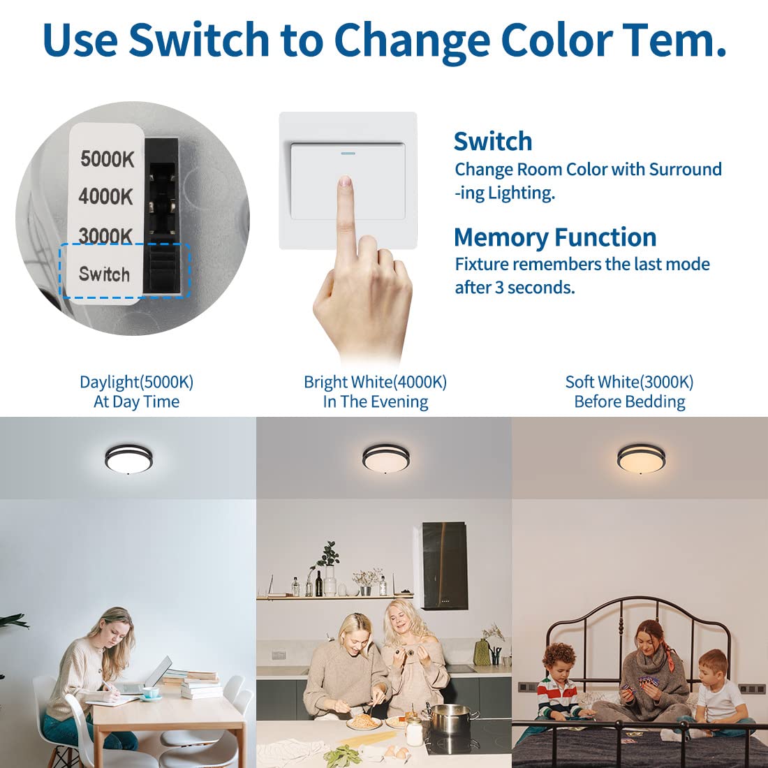 DAKASON LED Flush Mount Ceiling Light Fixture 10in 15W Dimmable 3000K/4000K/5000K Oil Rubbed Bronze CL01R250P15W