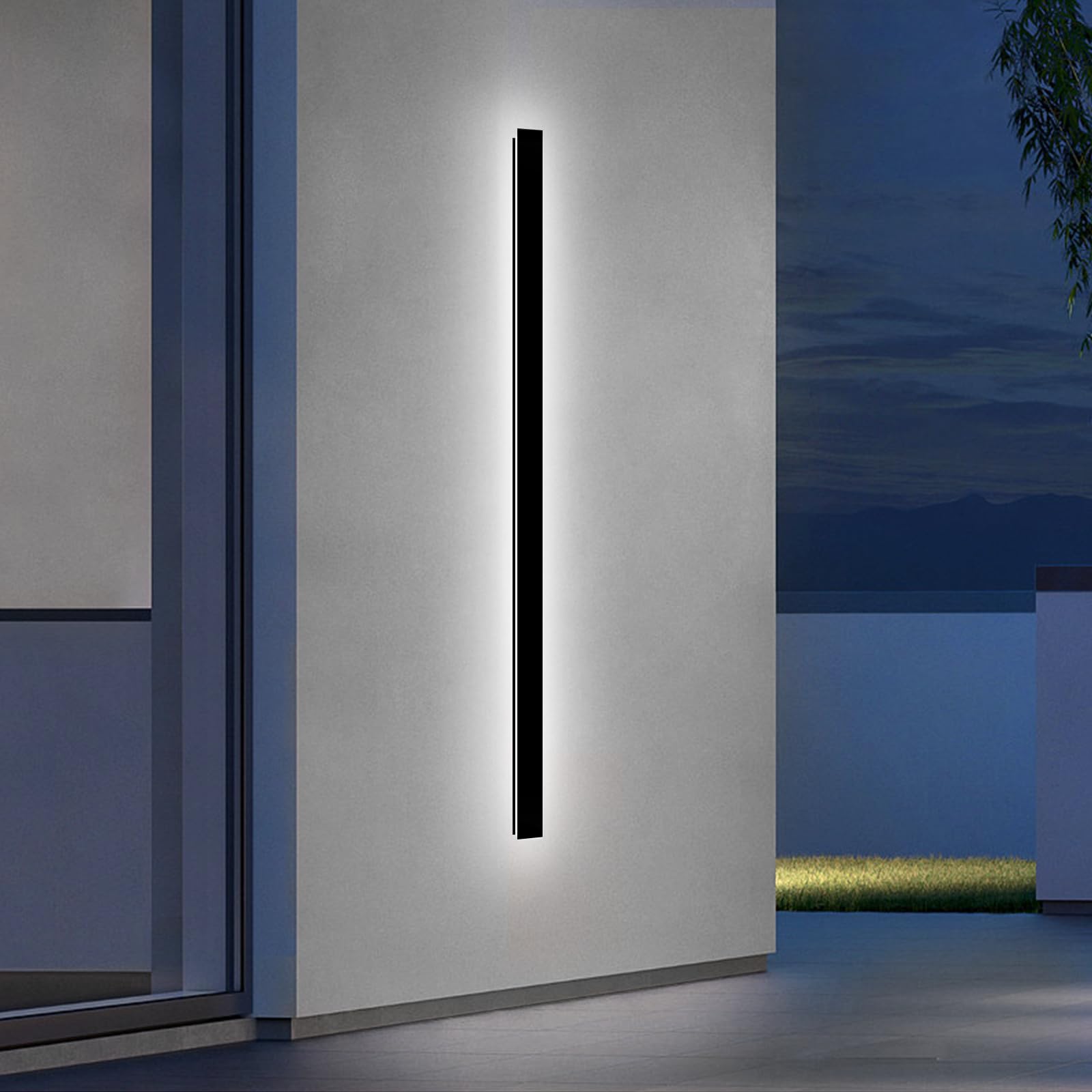 NKJORTPPL 59Inch Garage Outside Wall Light for House, Modern Long Strip LED Outdoor Wall Lights Fixture, Black Dimmable Linear E