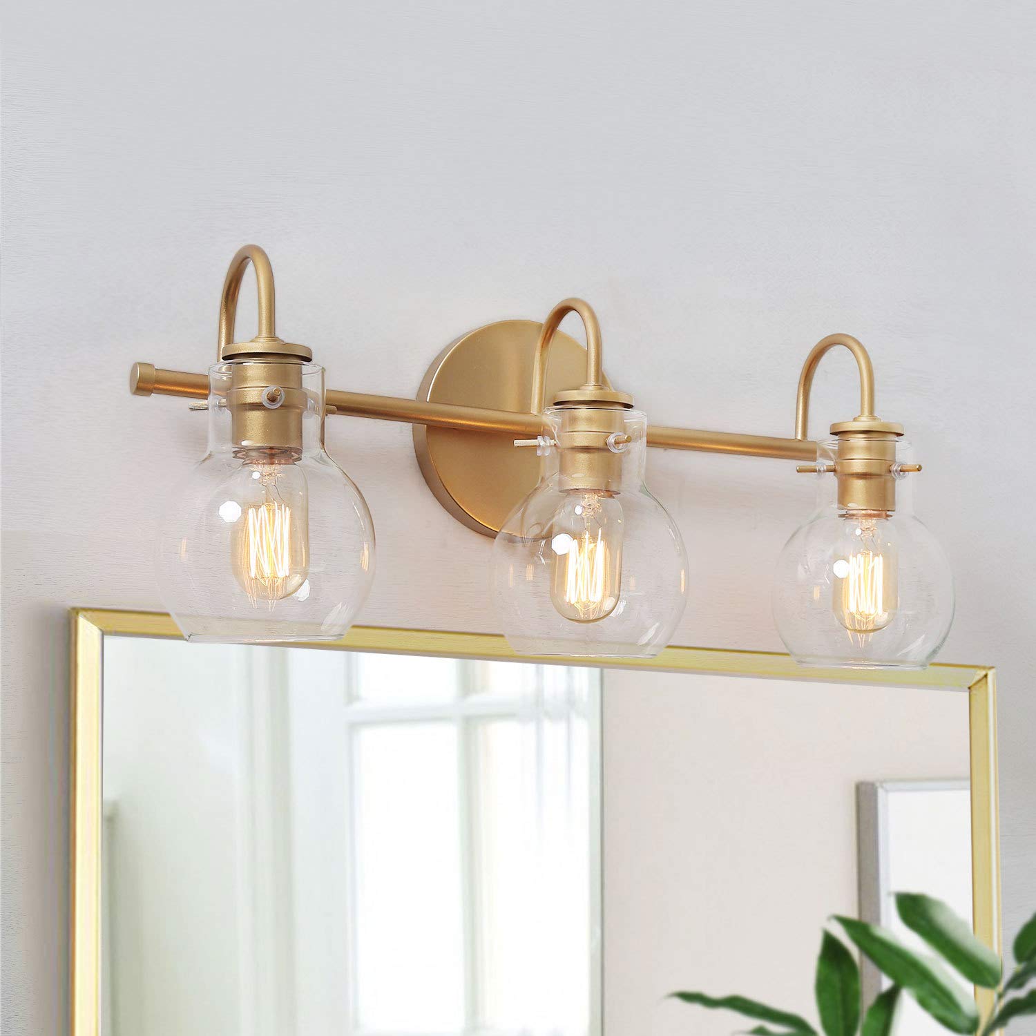 Ksana Gold Bathroom Vanity Light Fixtures With Clear Glass Shade, 22?7?9