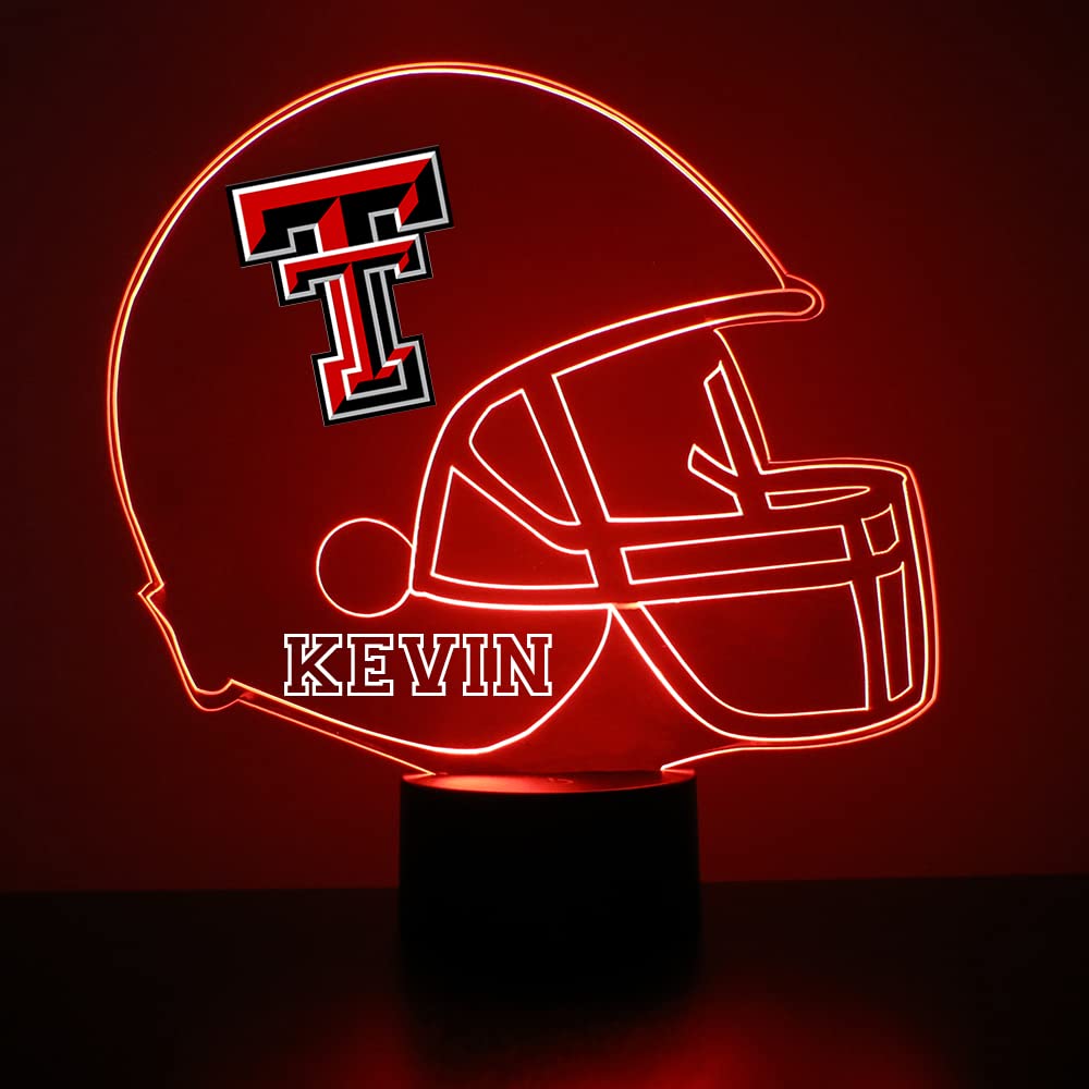 Custom Texas Tech University (Ttu) Football Helmet Red Raiders Led Sign Night Light Lamp With Remote  Personalized Name  Text  Officially Licensed From The Clc By Mirror Magic Gifts  Made In The Usa