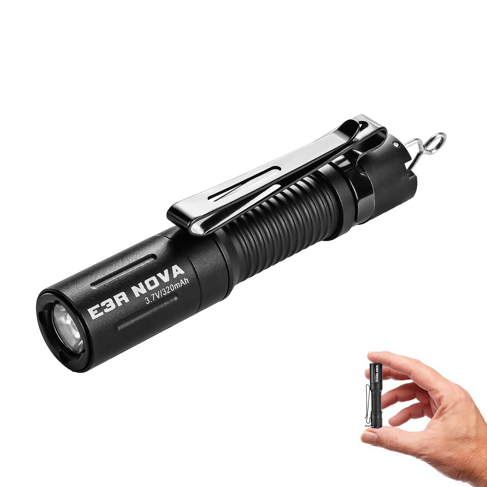 PowerTac E3R Nova 820 Lumen Mini Keychain Flashlight - USB-C Rechargeable, Swivel-Covered Charging Port, IPX8 Waterproof, Dual-W