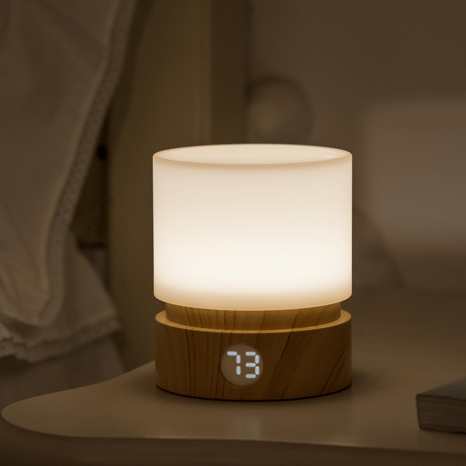 Smilodon Timer Night Light,Dimmable LED Bedside Lamp,Night Light Kids and Baby Nursery,Woodgrain,Sleep Aids Light,Rechargeable,B