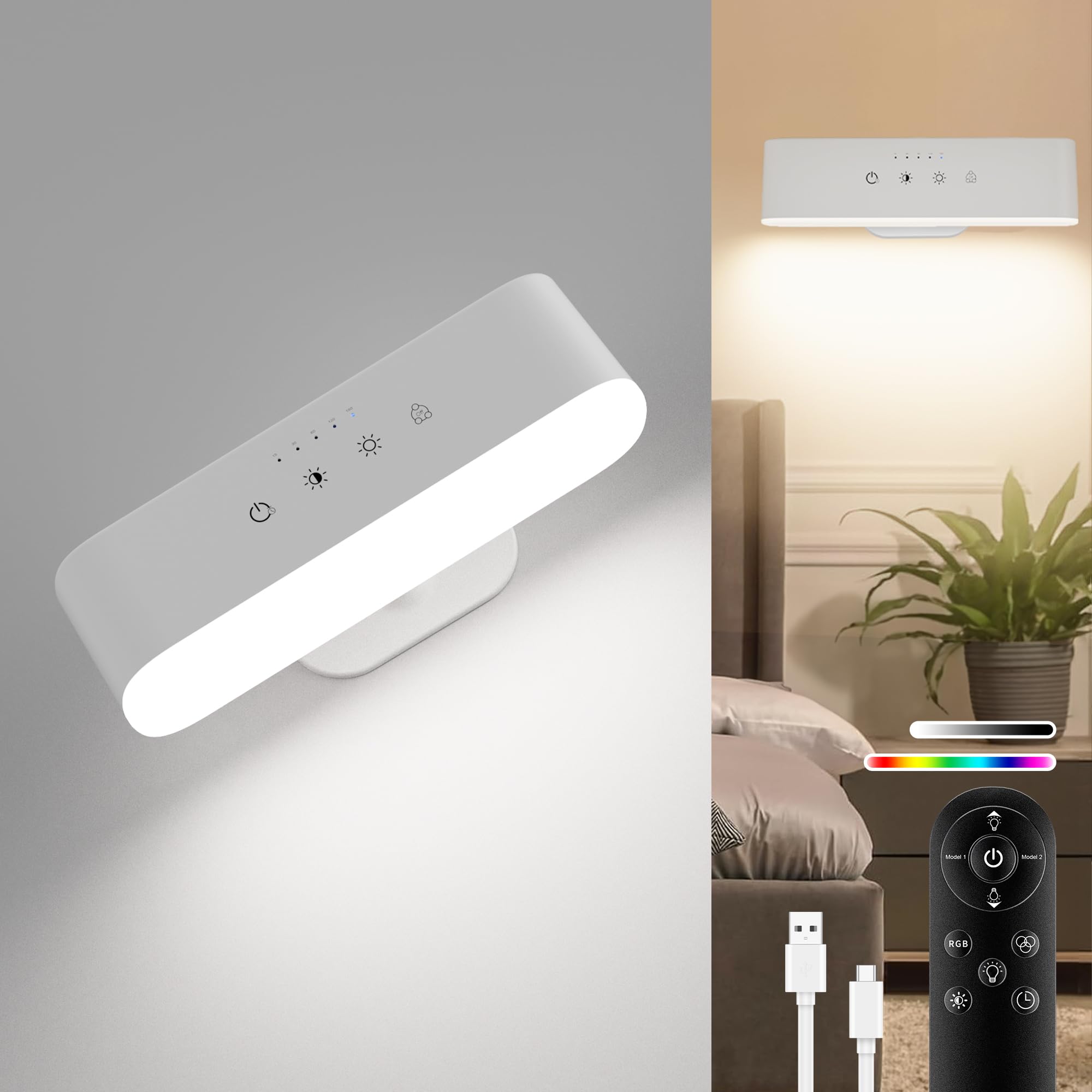 comzler Rechargeable Wall Sconces LED Wall Lights Wireless Battery Lamp for Bedroom, Touch and Remote Control, 3 Colors Wall-Lig