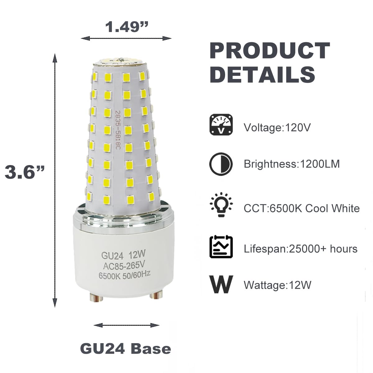XRZT GU24 LED Bulb - 100W Equivalent, 2-Pack, 6500K, Plastic, Indoor/Outdoor Lighting, Not Dimmable