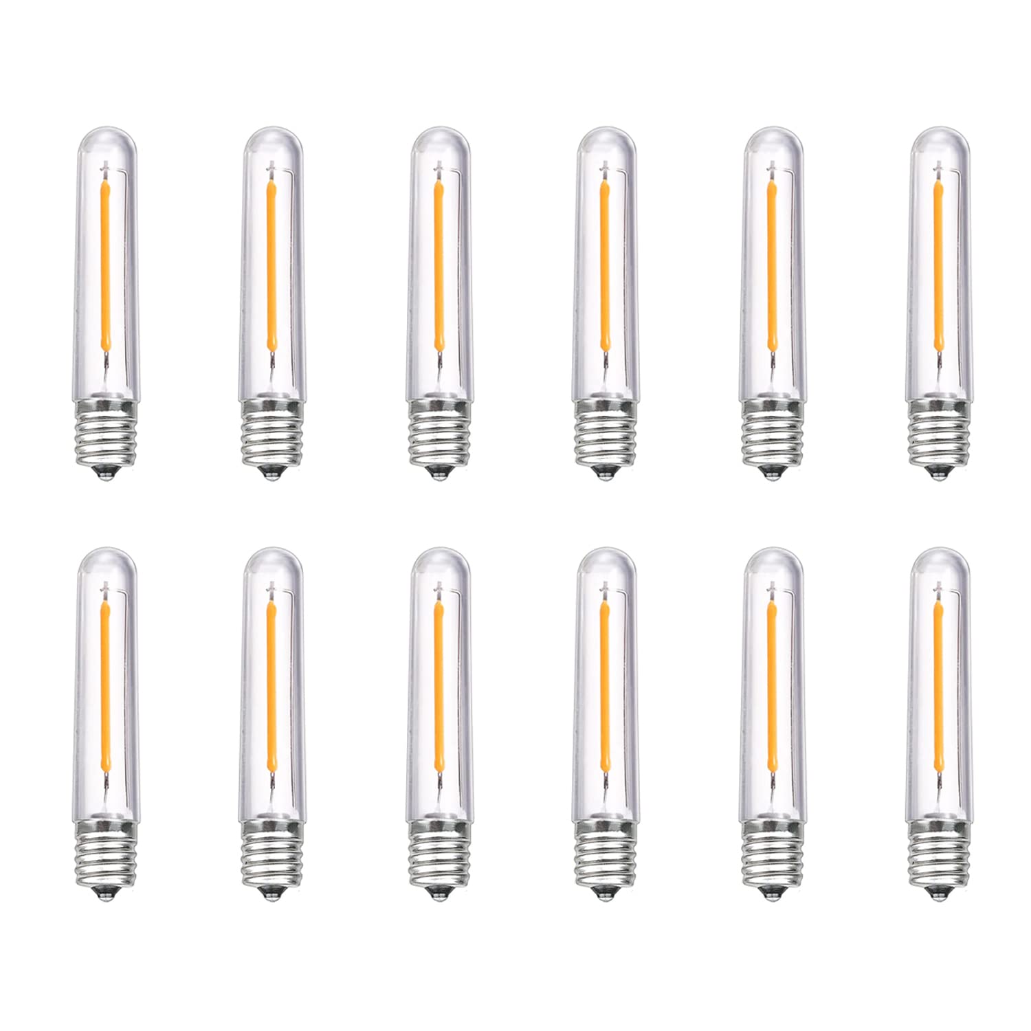 GOOTHY 12 Pack Dimmable E12 LED Bulbs 0.6W Warm White T13 Plastic Candelabra Replacement for Outdoor String Lights and Chandeliers